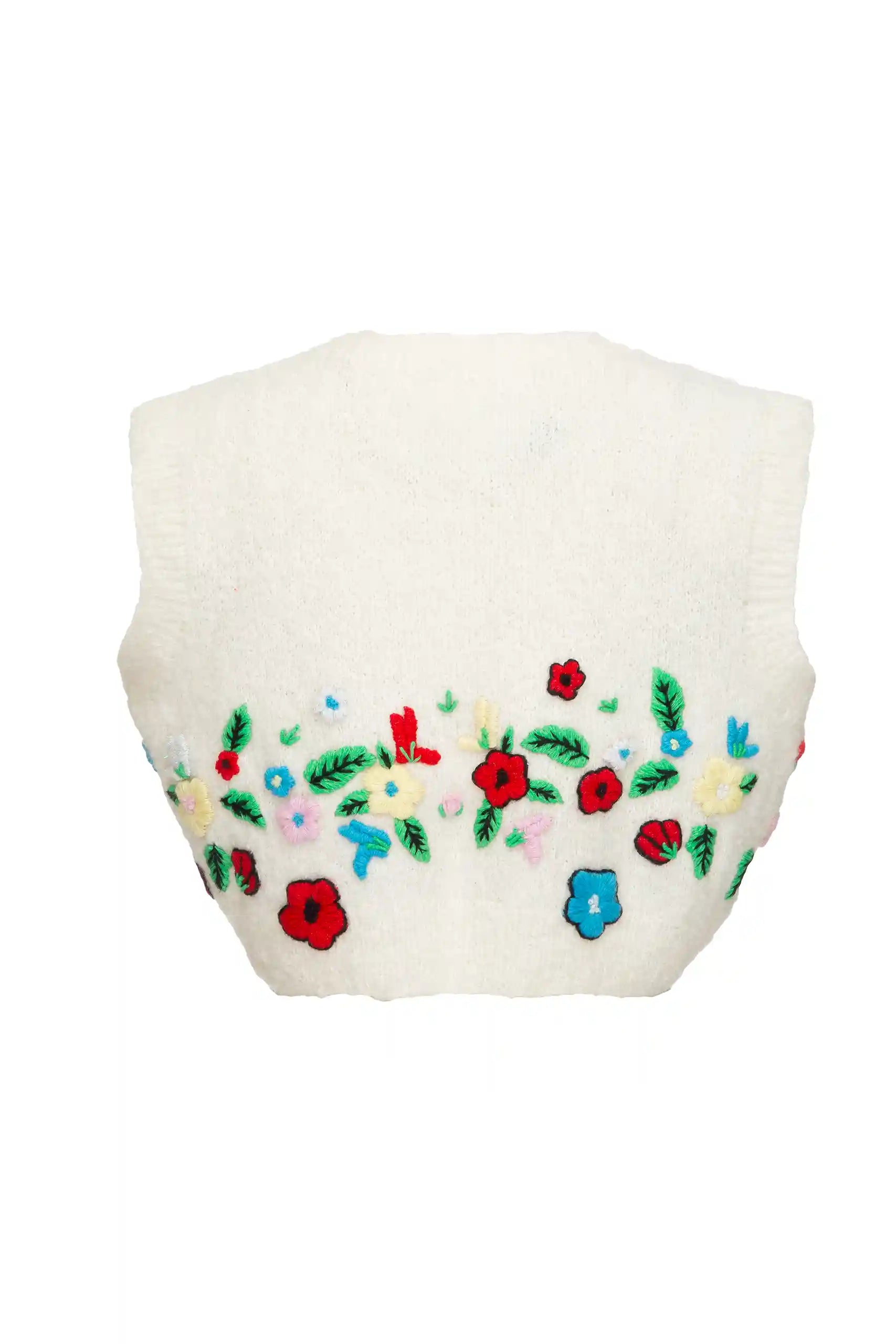 Back view of the Floric Vest in off-white knit
