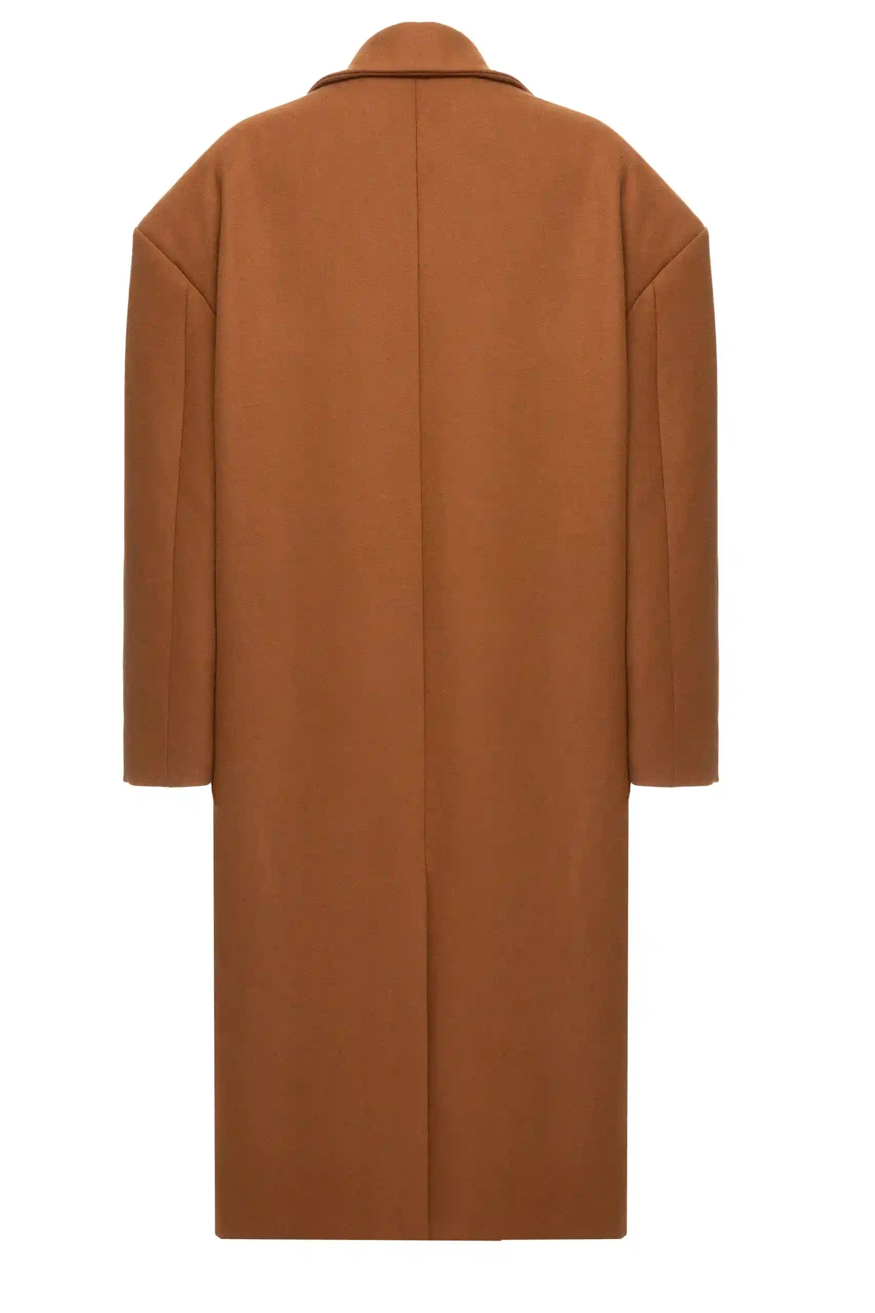 Back view of the Floris Coat in brown wool
