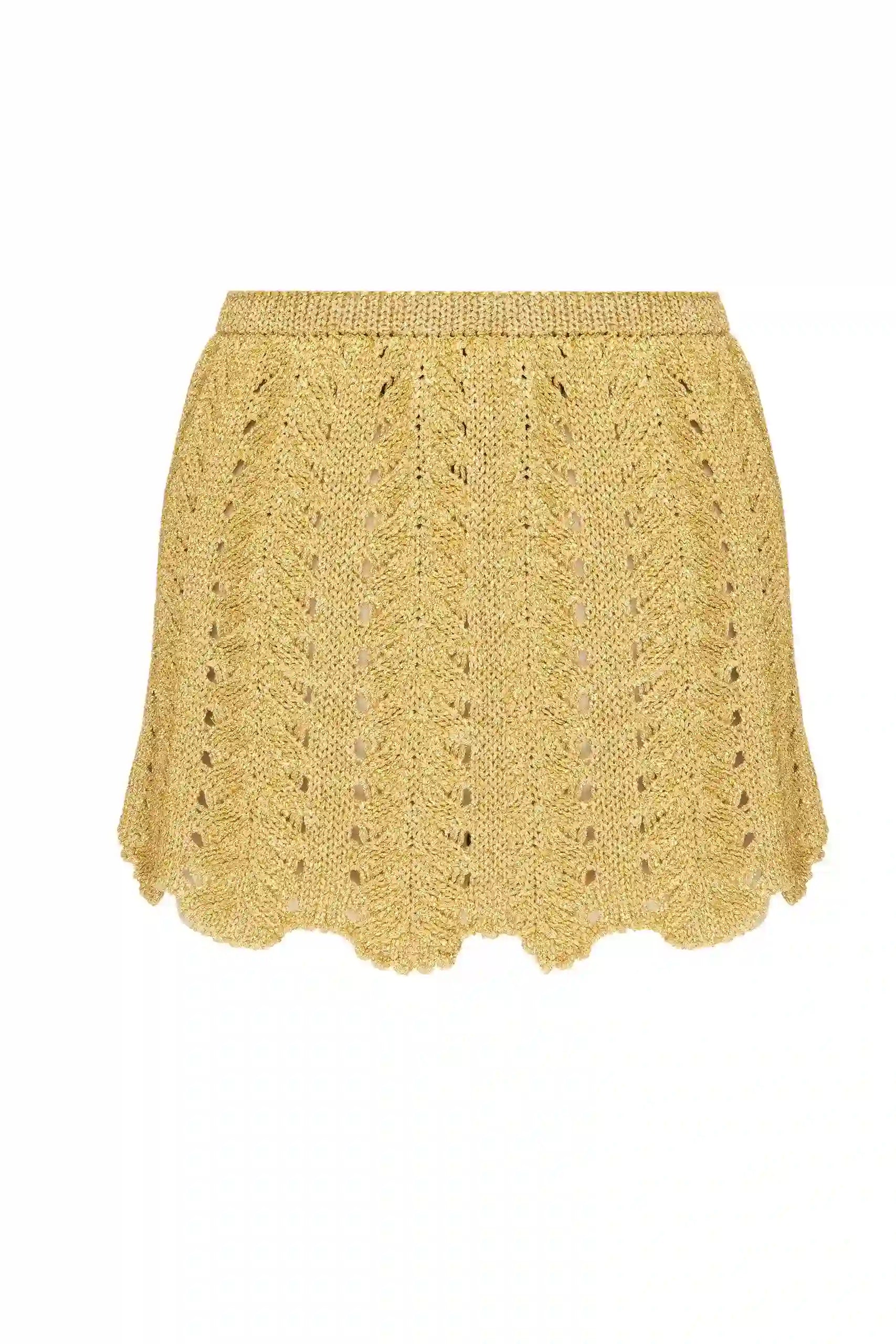 Back view of the Gabbi Skirt in gold with elasticated waistband
