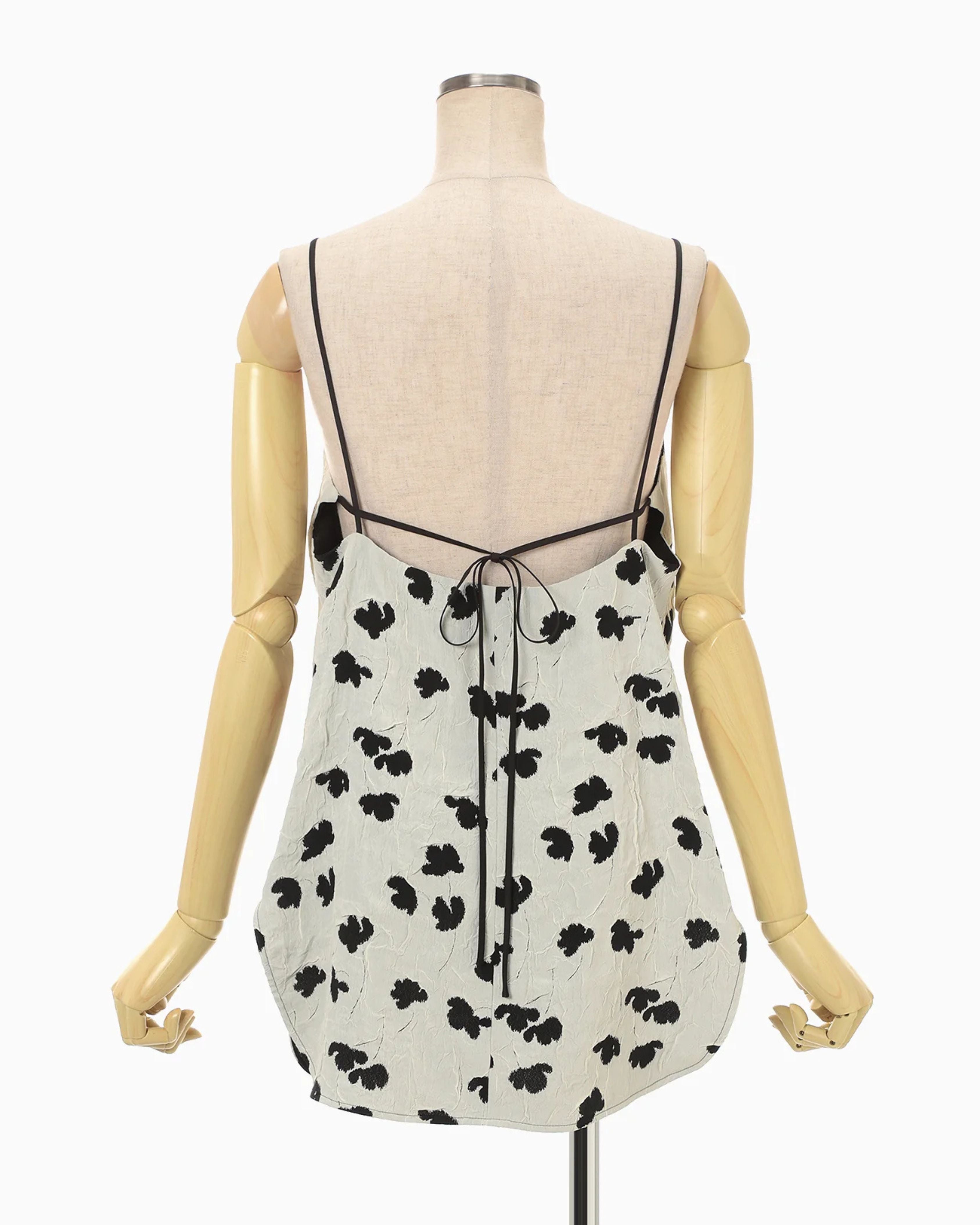Mame Kurogouchi Double Layered Floral Jacquard Camisole in Ecru — back view showing tie closure