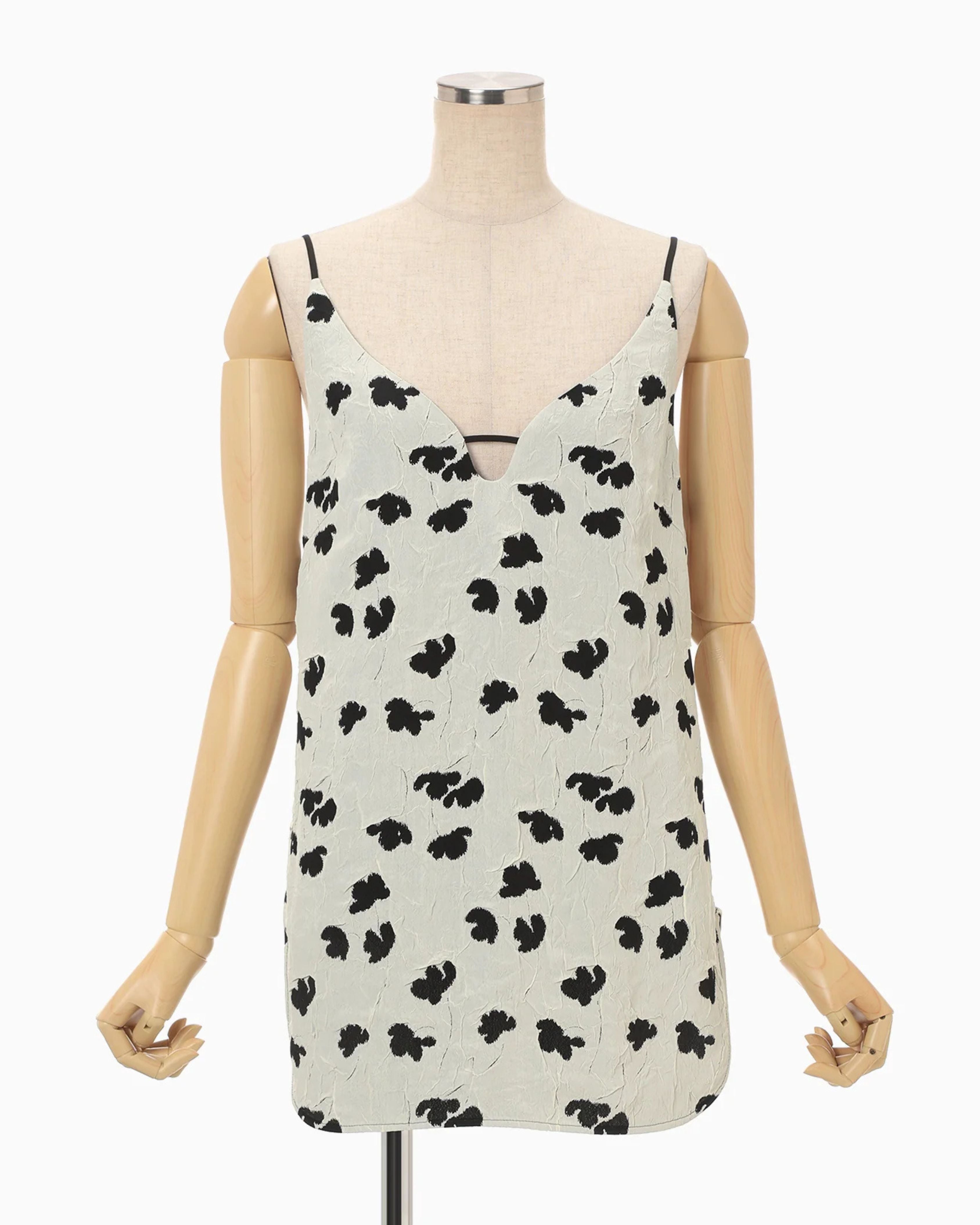 Mame Kurogouchi Double Layered Floral Jacquard Camisole in Ecru — front view on mannequin