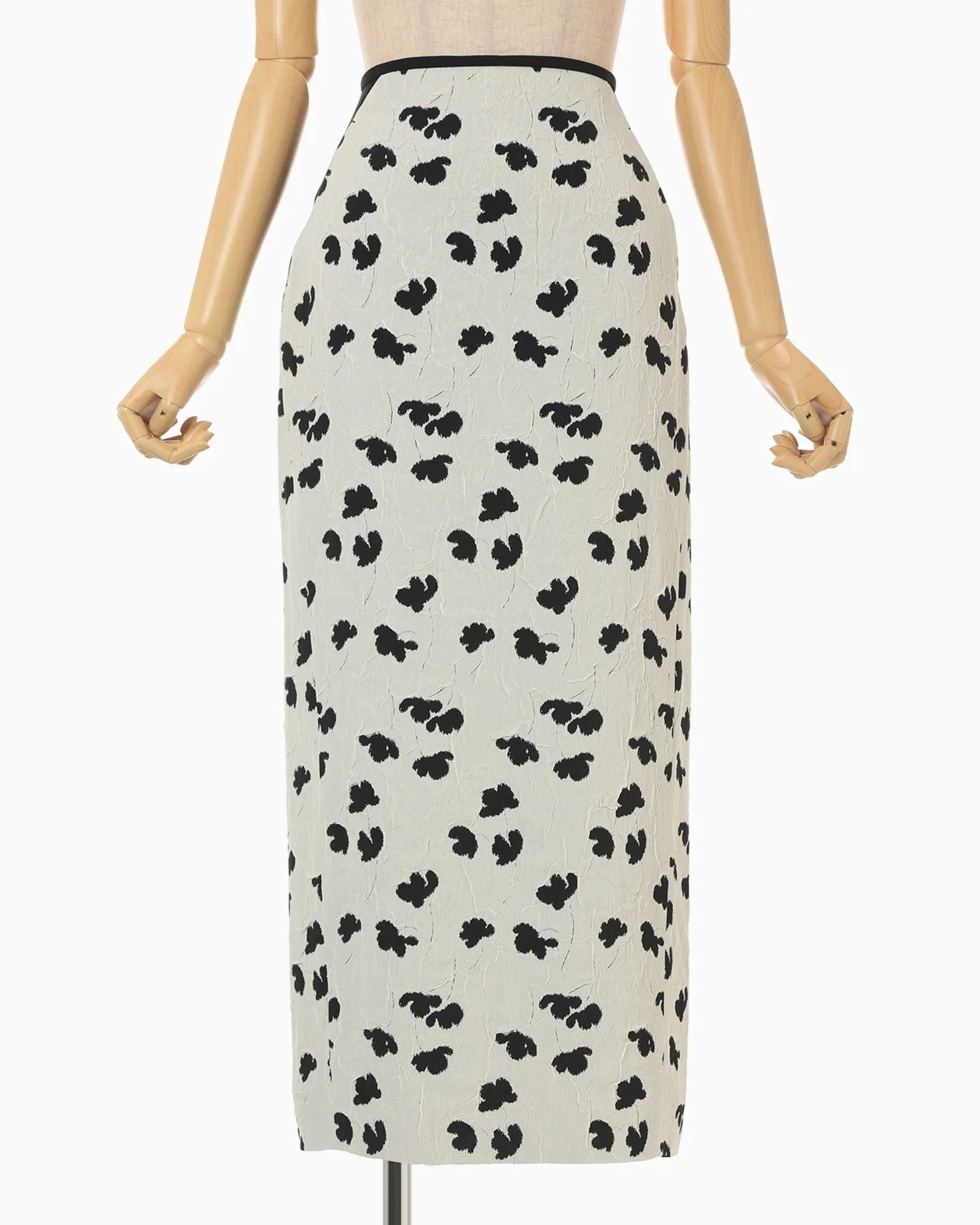 Mame Kurogouchi Double Layered Floral Jacquard Skirt in Ecru — front flat lay on mannequin