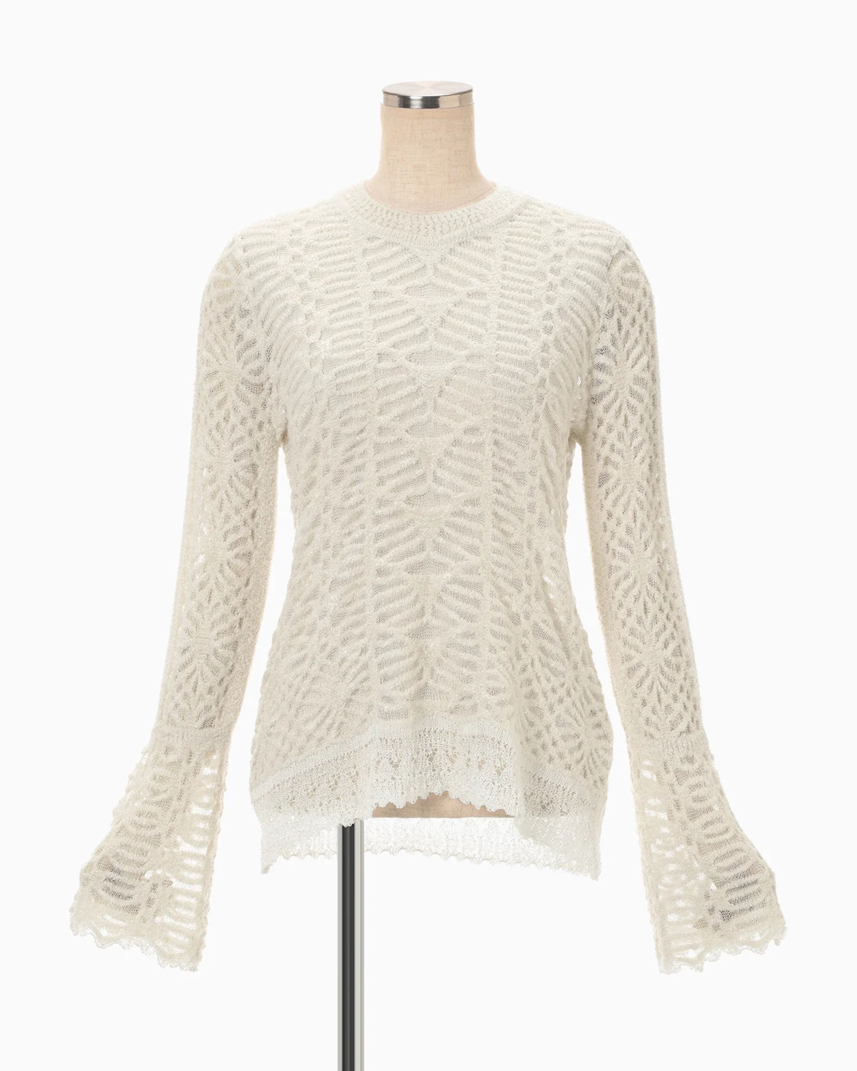 Mame Kurogouchi Sheer Jacquard Mole Knit Top in Ecru — front view on dress form