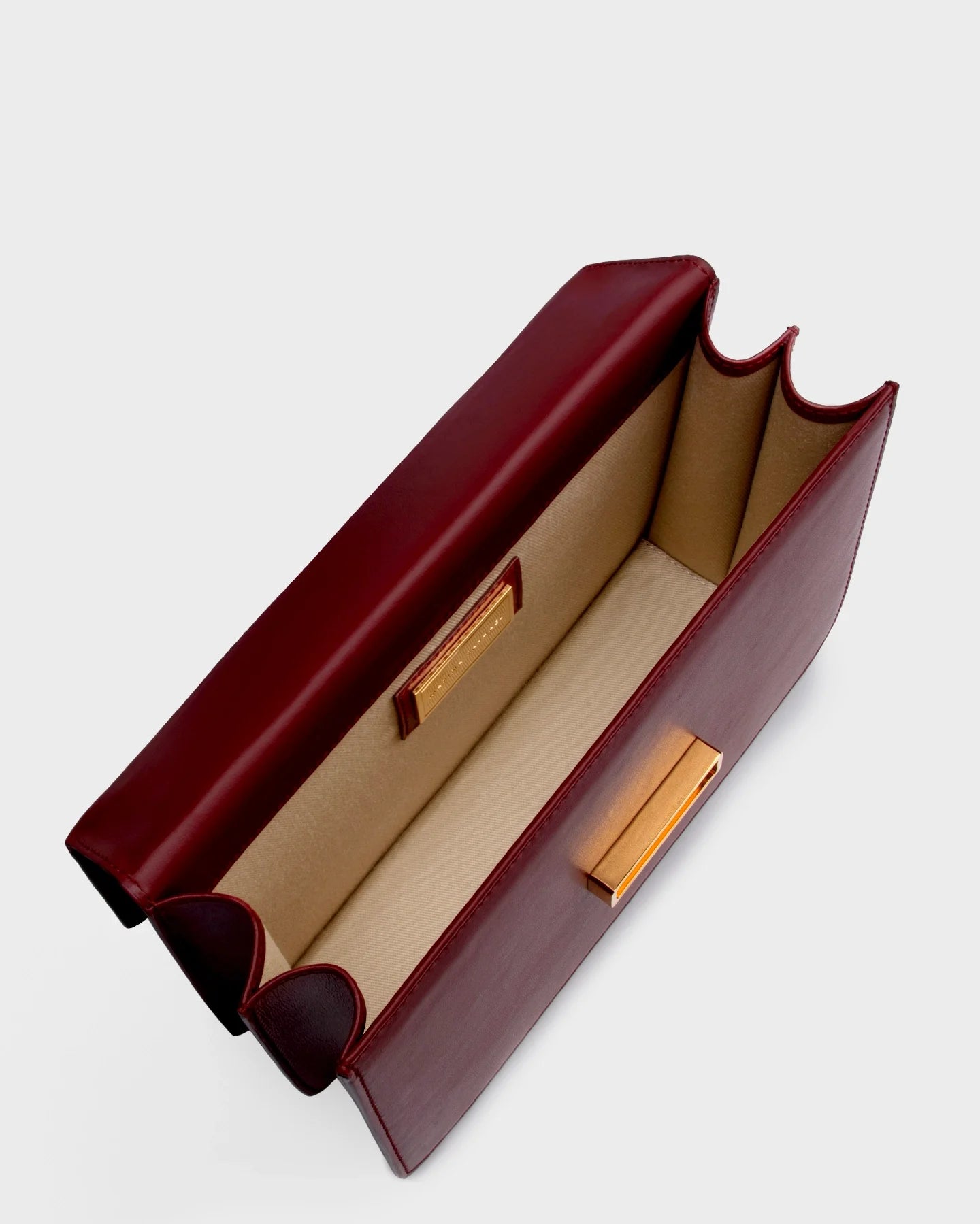 Top-down view showing beige cotton interior and magnetic closure.