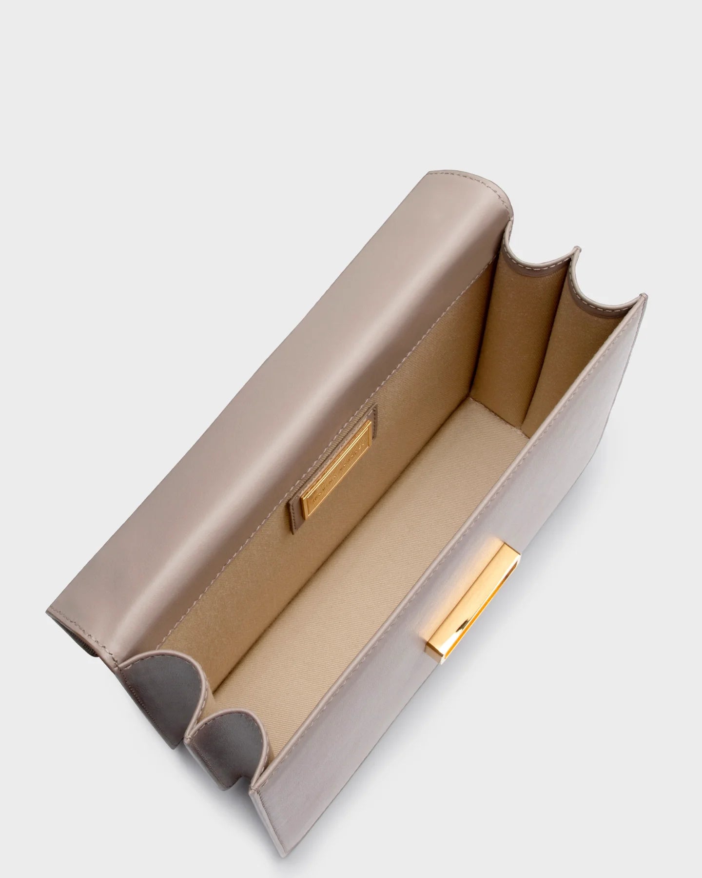 Marina Raphael Alex Bag in Taupe Napa — interior top-down view