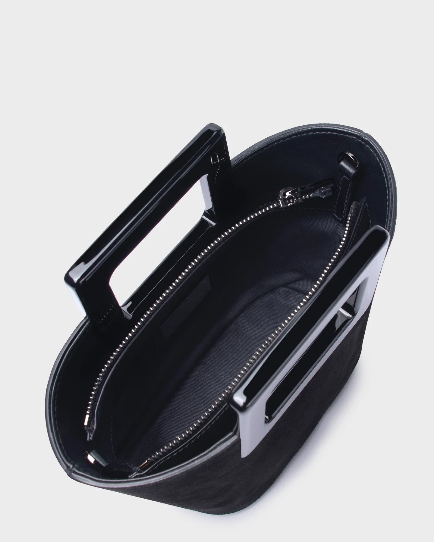 Marina Raphael Baby Riviera in Black Suede — top-down interior view