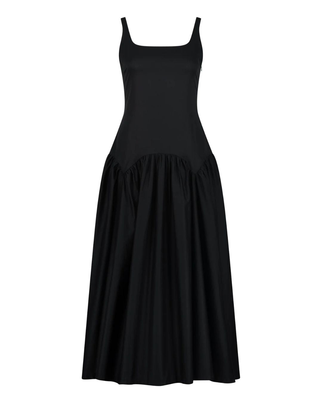 Marlies Grace Lea Dress black cotton square neck fitted bodice and gathered skirt, Experience 27