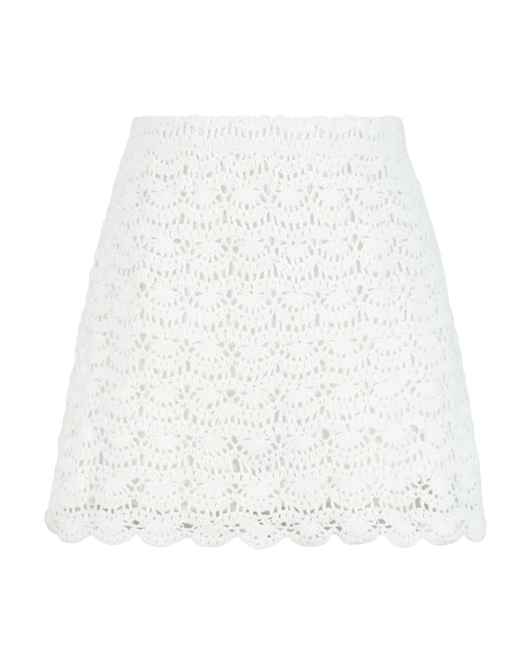 Marlies Grace Rosamund Mini Skirt — second flat lay front view, ivory white crochet with scalloped hem