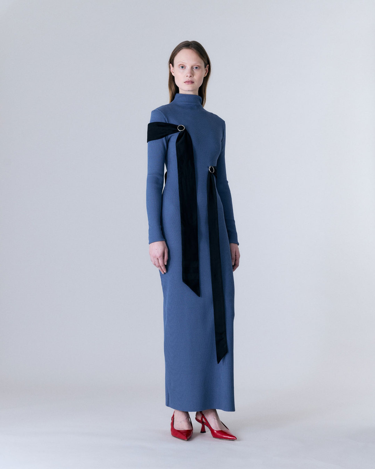 MARTAN Anne Dress in Pebble Grey, full-length front view