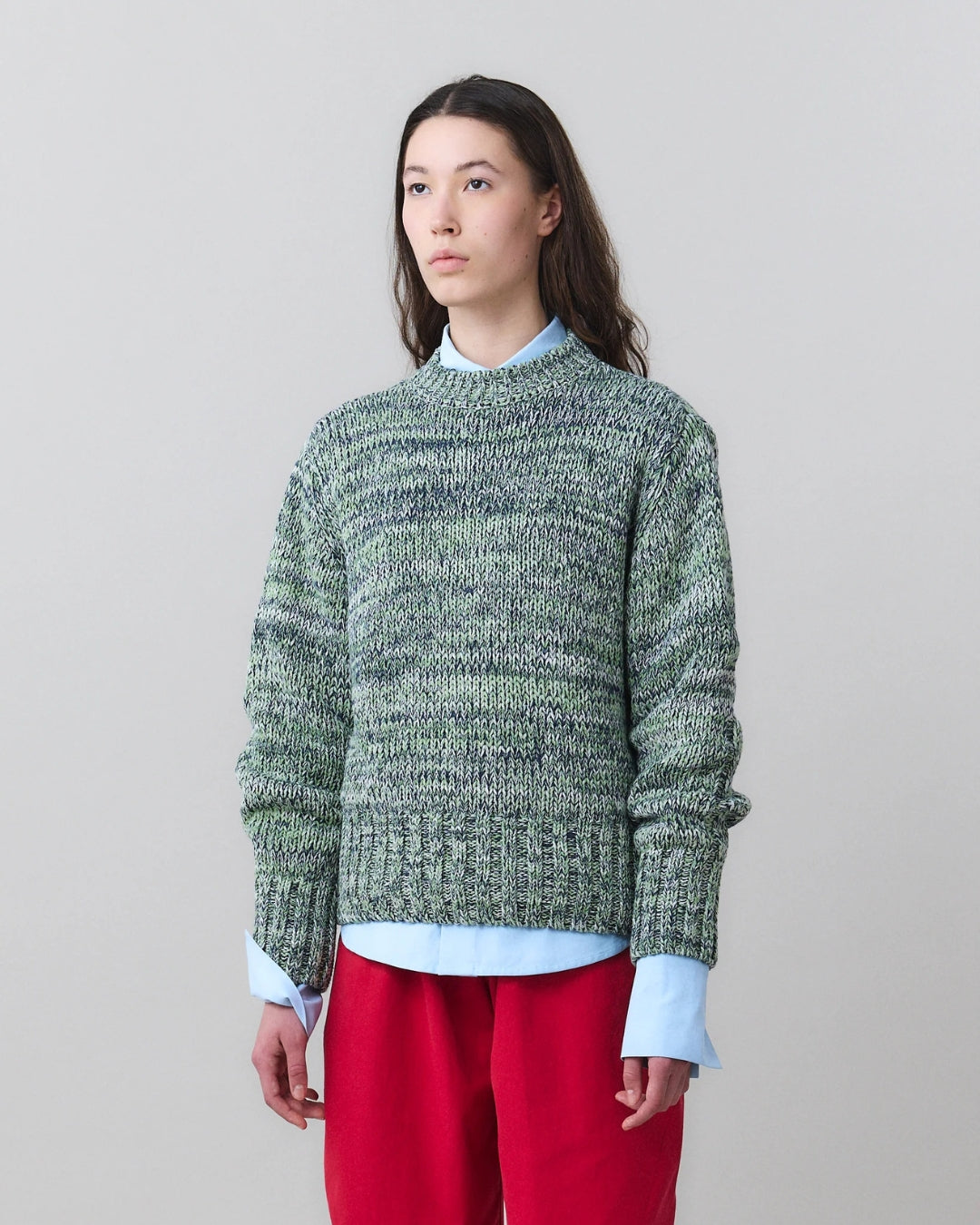MARTAN Floyd Sweater, three-quarter view showing ribbed hem and mélange texture