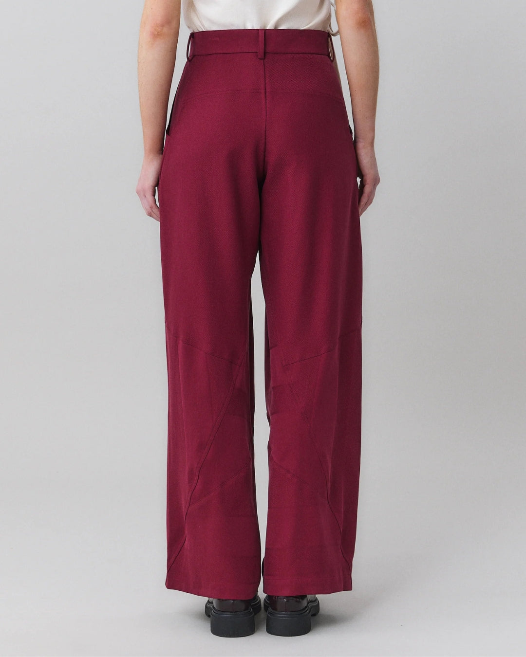 MARTAN Jo Trousers, back view showing wide leg and panel seam construction