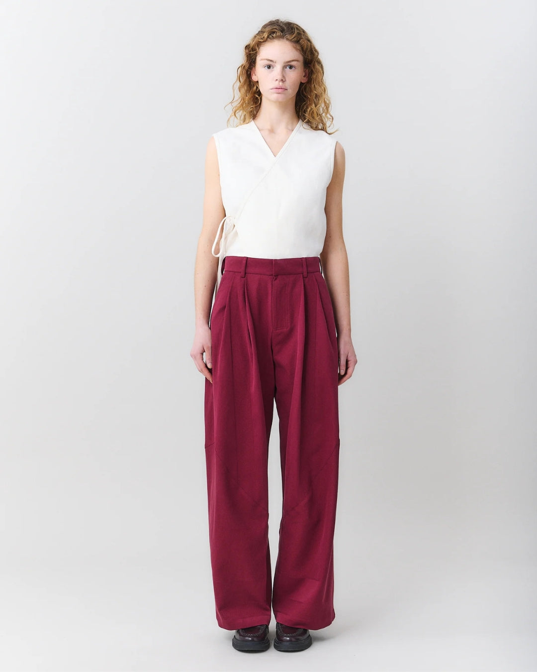 MARTAN Jo Trousers in plum purple, full length front view alternate styling
