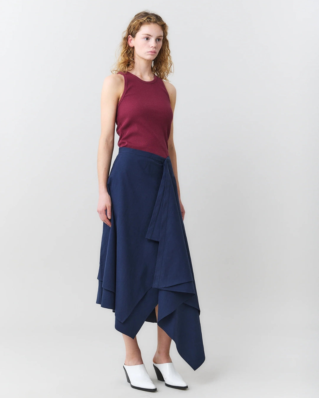  MARTAN Laurie Skirt, full length front view showing staggered double-layer hem