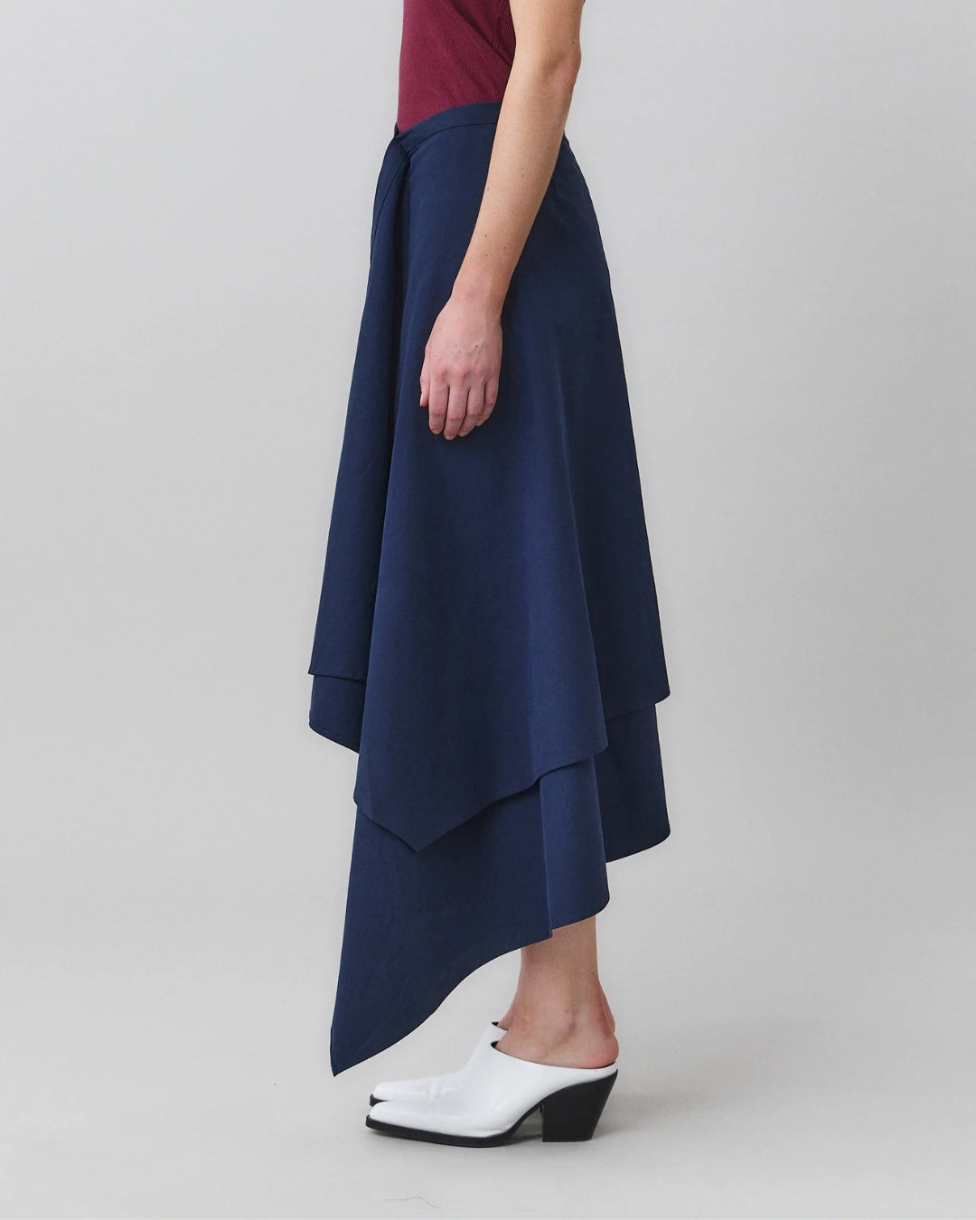 MARTAN Laurie Skirt, alternate side view showing full hem drop and silhouette