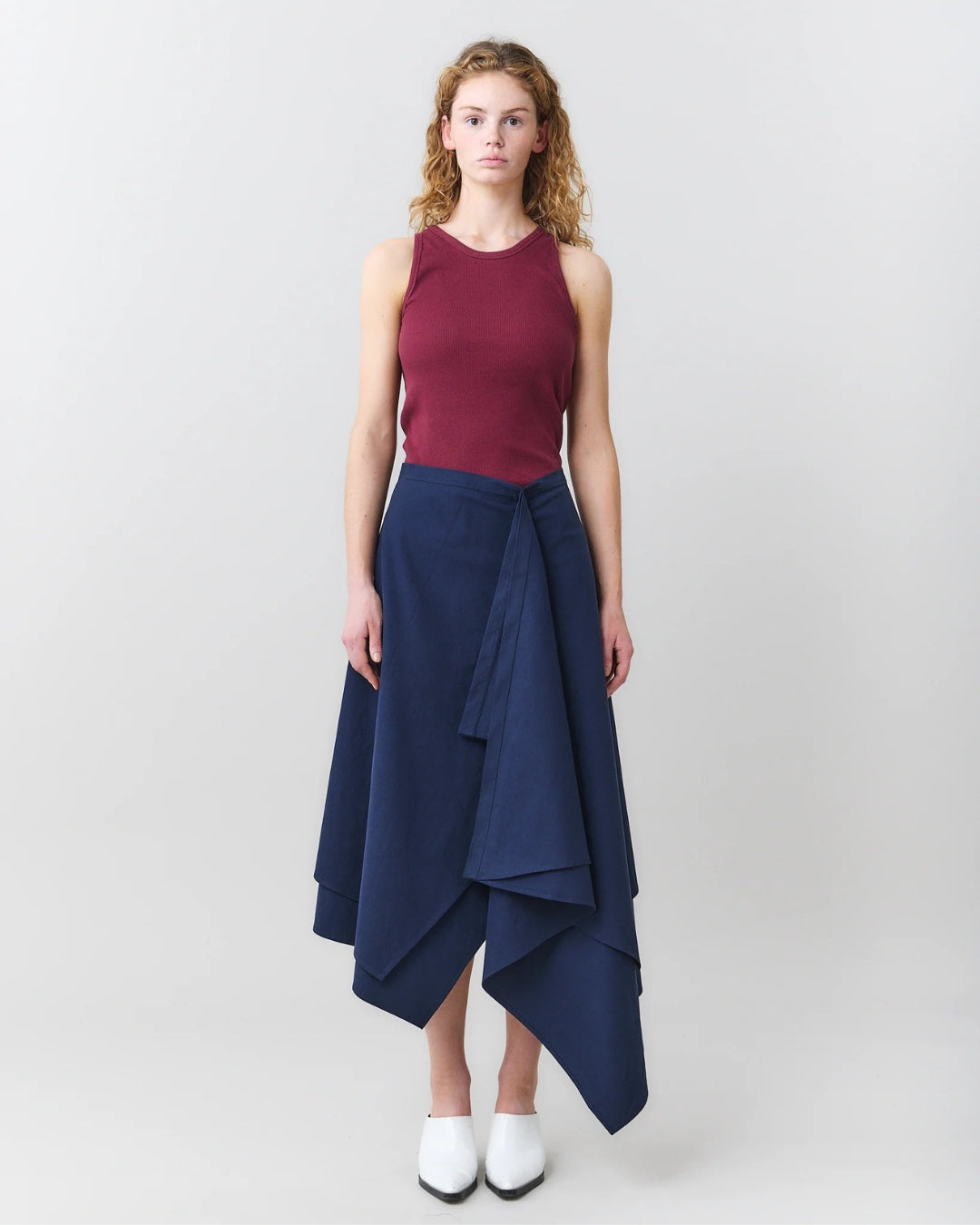 MARTAN Laurie Skirt, full length front view showing staggered double-layer hem