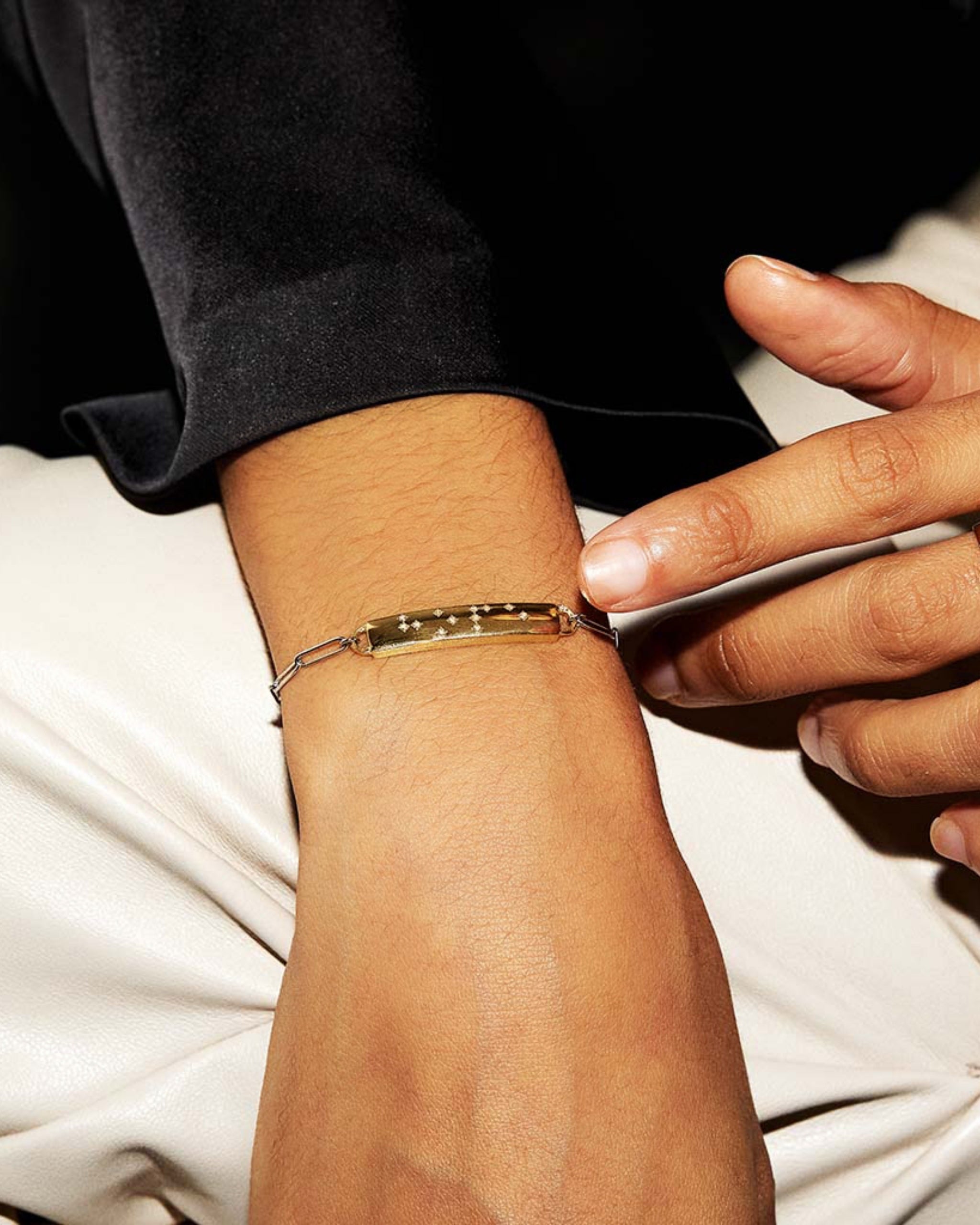 Milamore Diamond Braille HOPE Bracelet – Lifestyle Image with Ring