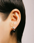 Model wearing the Milamore Kintsugi Duo Pearl Earring with a Black South Sea pearl.