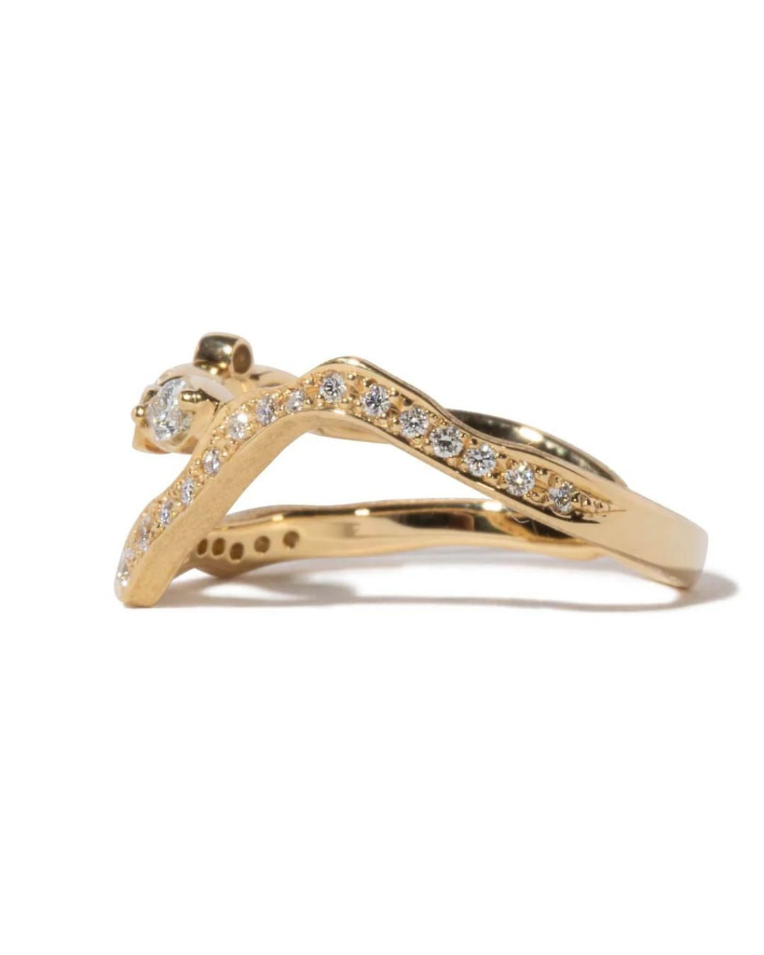 Side profile of the Milamore Kintsugi Float-Pavé Diamond Ring I showing pavé-set natural diamonds