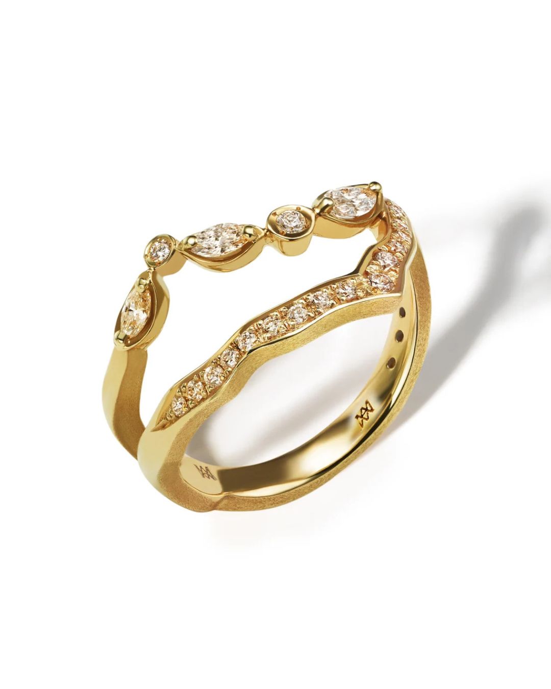 Milamore Kintsugi Float-Pavé Diamond Ring I in 18K yellow gold with round and marquise-cut natural diamonds