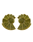 Monica Sordo Nautilus Earfan Spiral Earrings in Green Unakite and Gold. Sustainably made in 24K gold plated brass and stone inlays. Photo shows the earrings from the front.