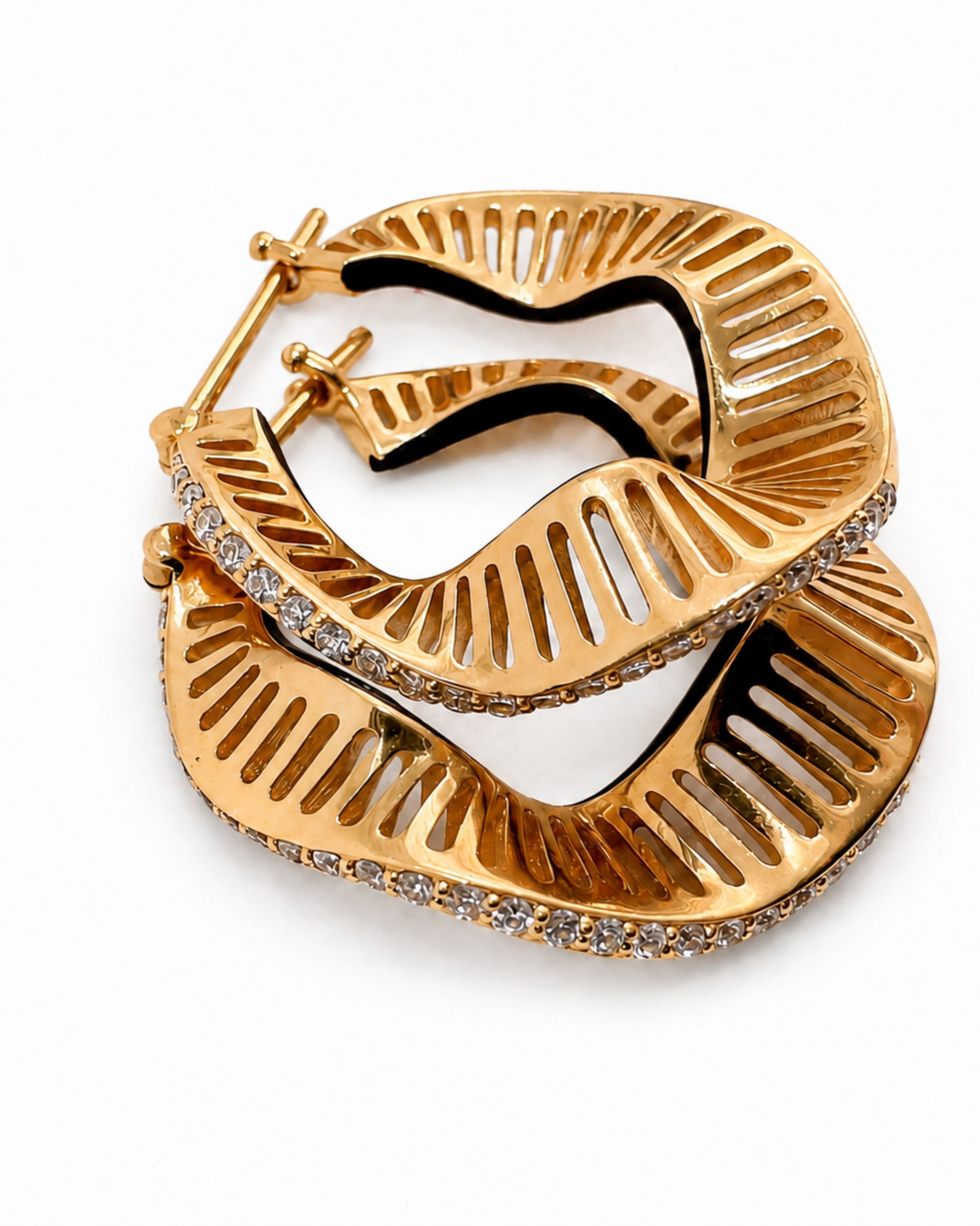 L'Atelier Nawbar Wave Hoops in 18K Yellow Gold — side profile showing openwork and enamel detail