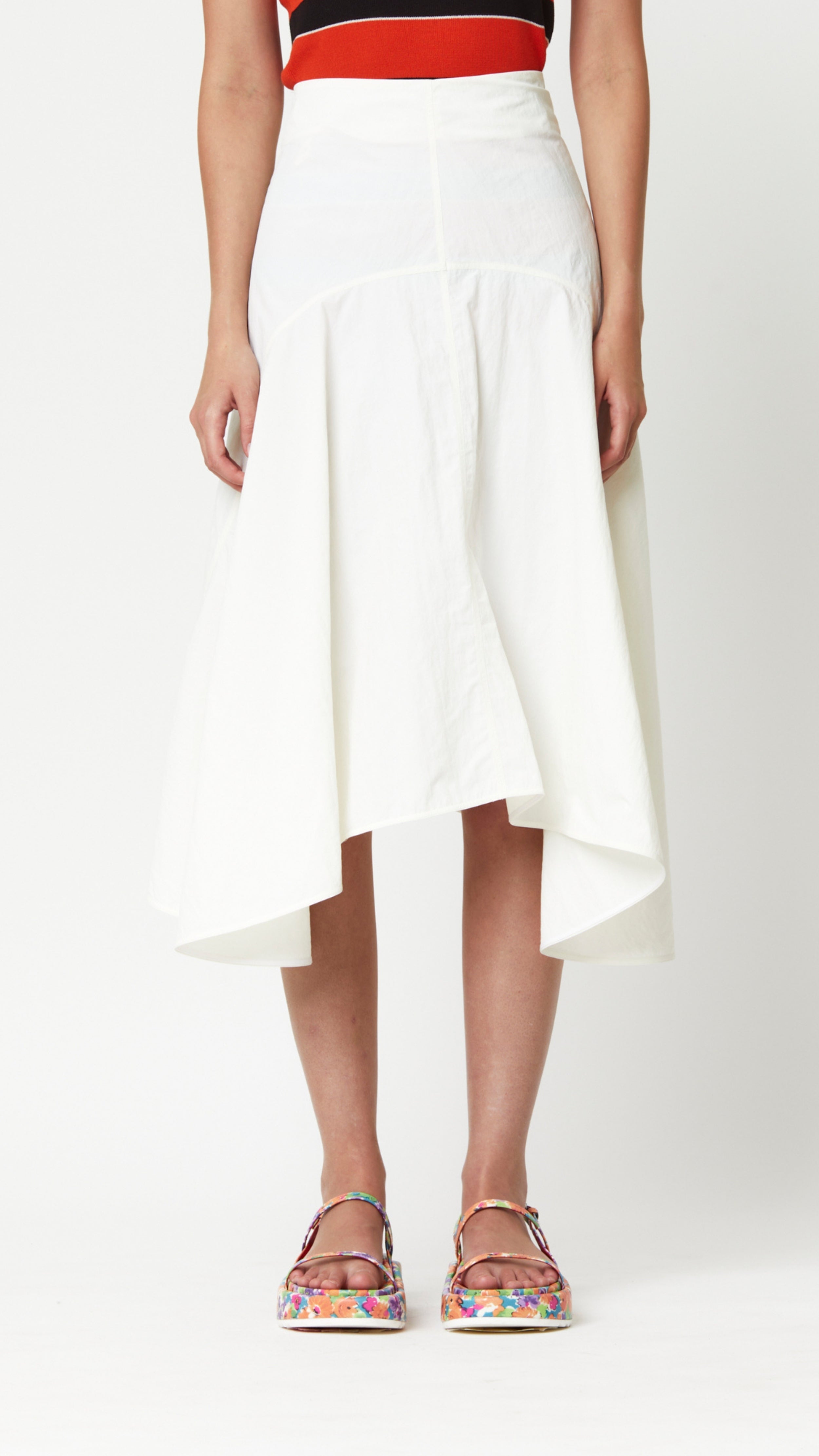 Asymmetrical White Midi Skirt