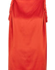 Roksanda Kali Top. Silk sleeveless top in deep rust orange color with braided arms. Long straight style. Product photo shown from the front.