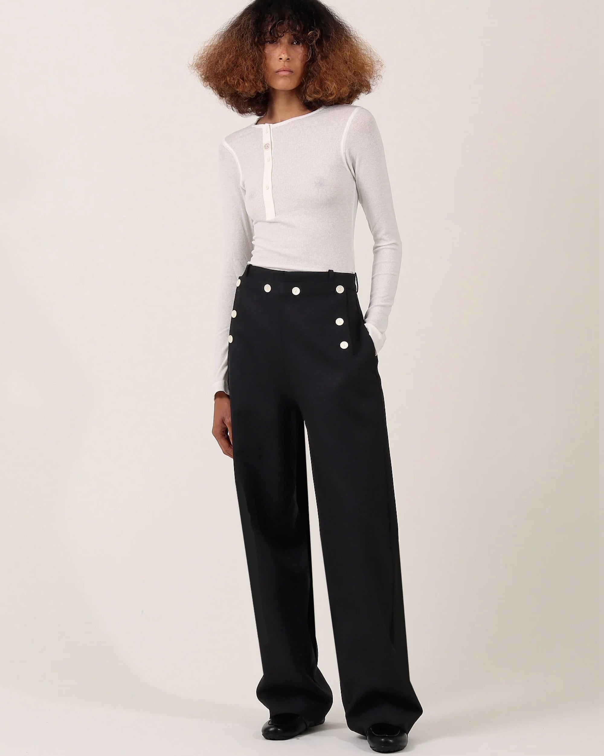 S.S. Daley — Mariner Buttoned Trousers Black — three-quarter view
