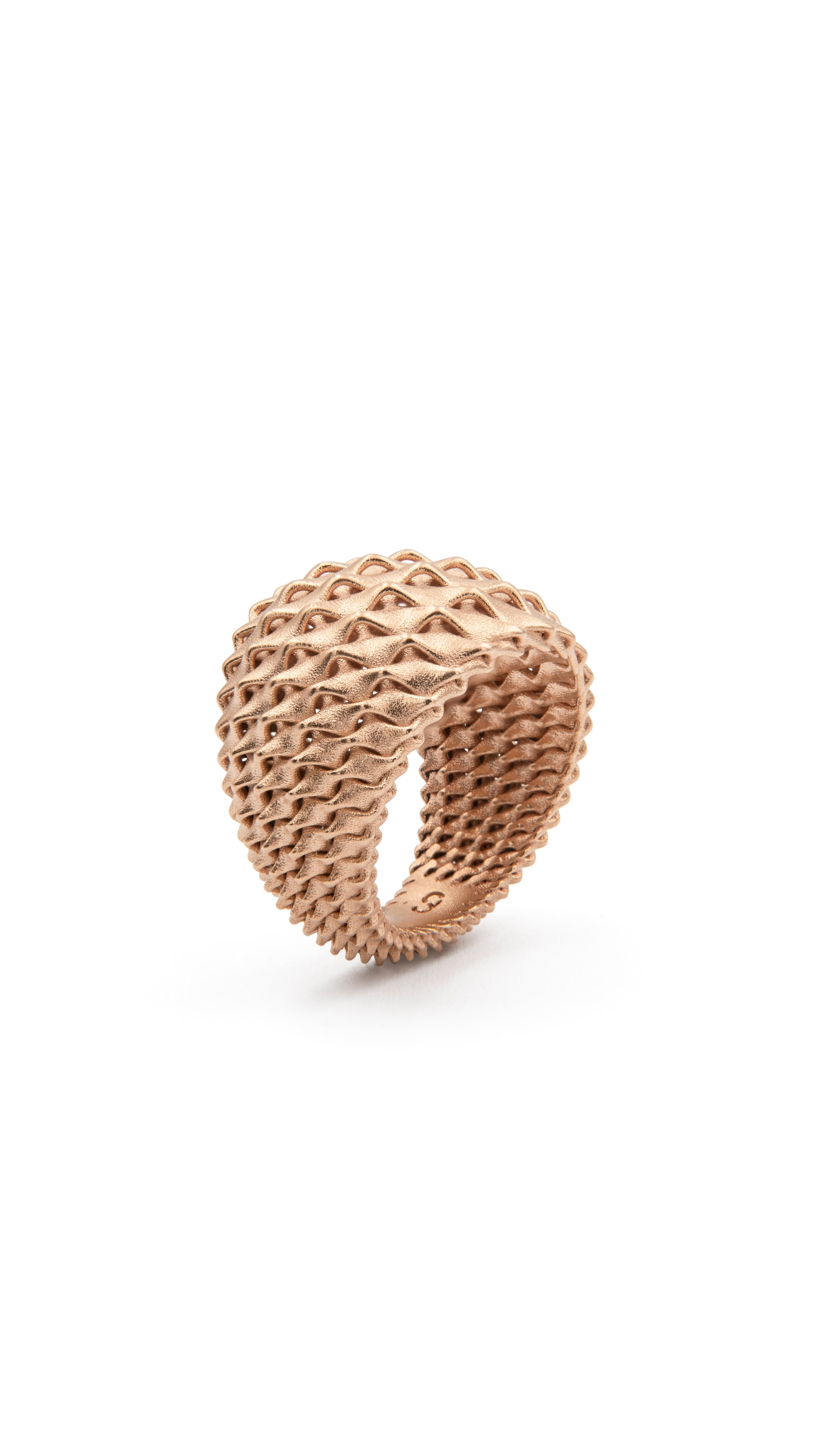 Emi Cocktail Ring with 18K Gold featuring architectural double curved grid design, blending structure and elegance in fine jewelry.