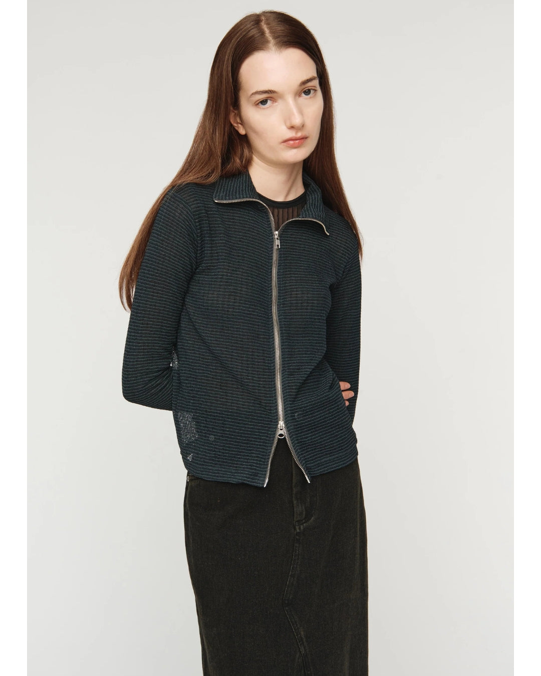 Zip Up Cardigan — Zig Zag Knit in Green