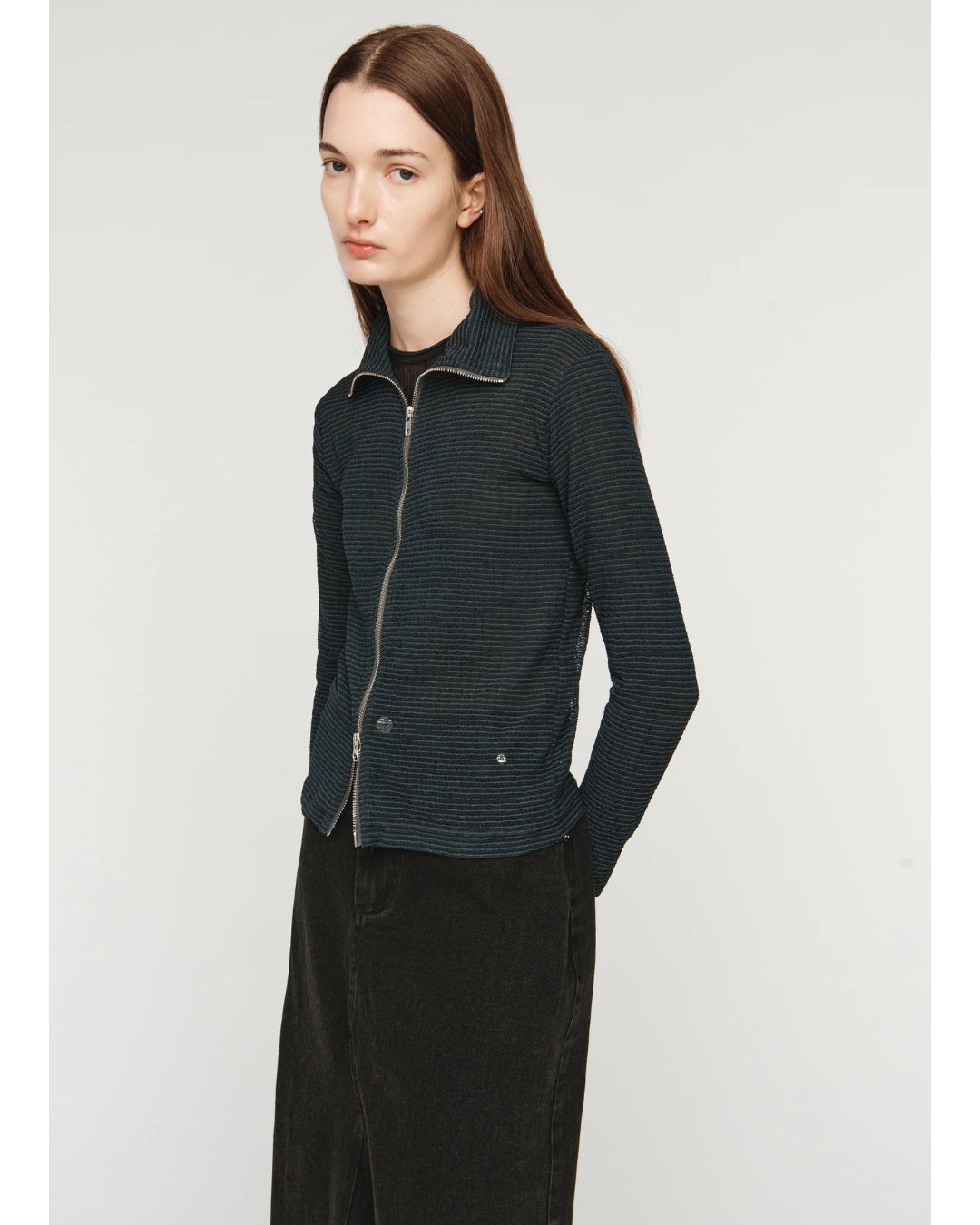 Zip Up Cardigan — Zig Zag Knit in Green