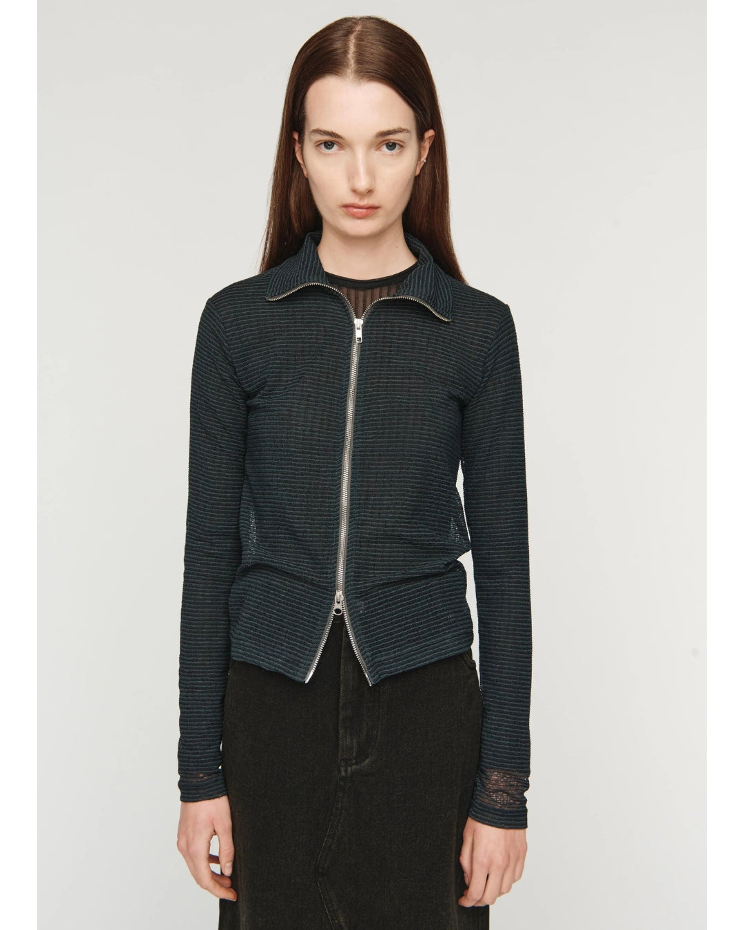 Zip Up Cardigan — Zig Zag Knit in Green