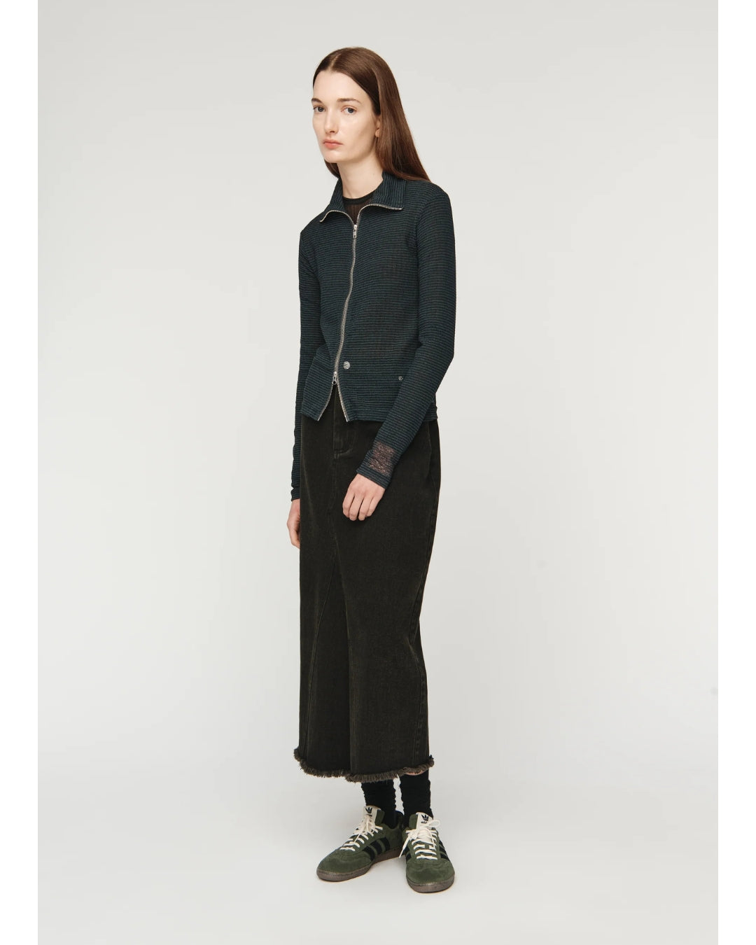 Zip Up Cardigan — Zig Zag Knit in Green