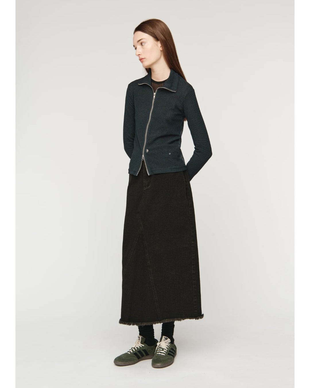Zip Up Cardigan — Zig Zag Knit in Green