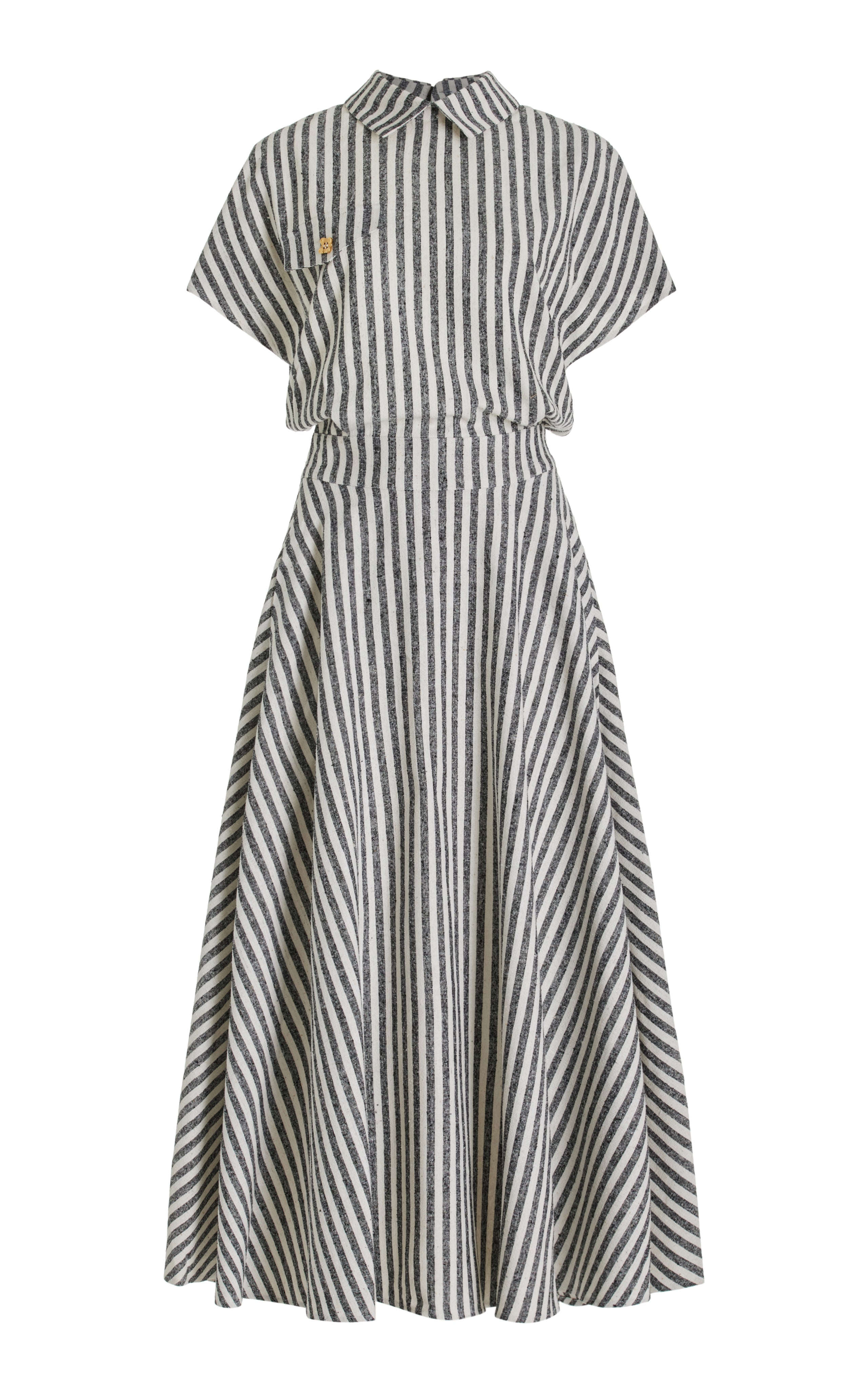 Maia Striped Silk Midi Shirt Dress