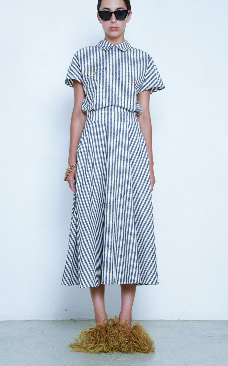 Maia Striped Silk Midi Shirt Dress