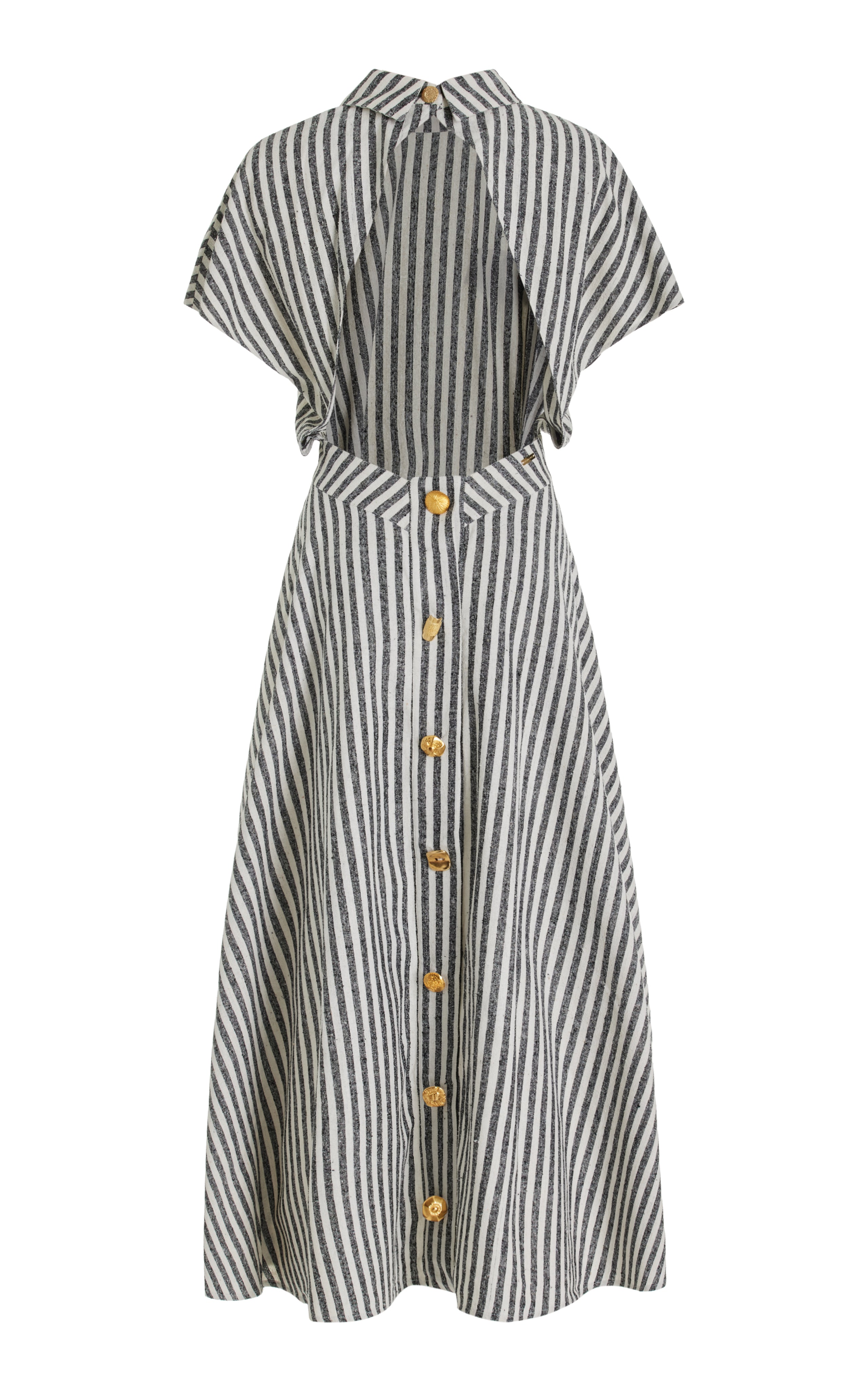 Maia Striped Silk Midi Shirt Dress