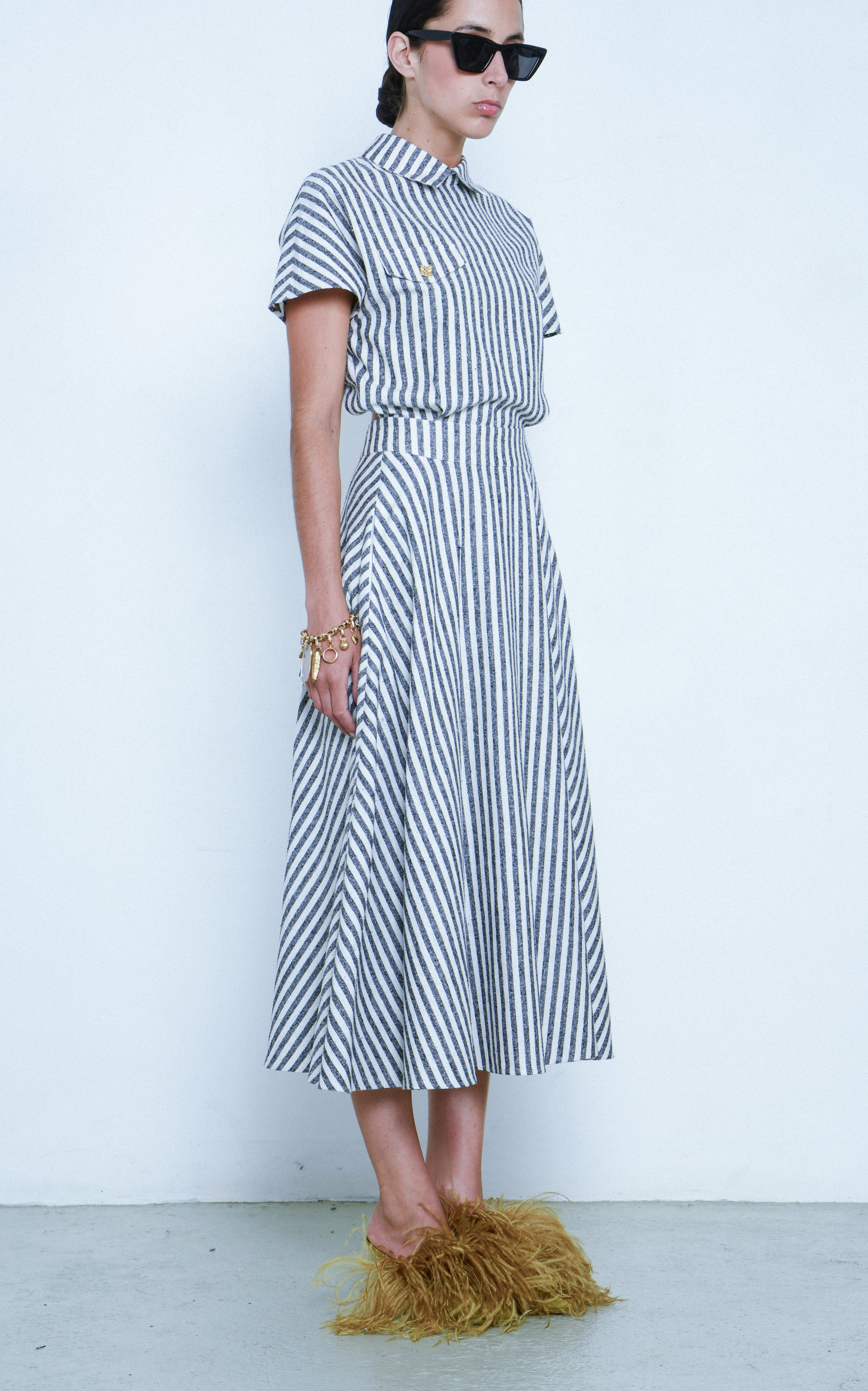 Maia Striped Silk Midi Shirt Dress