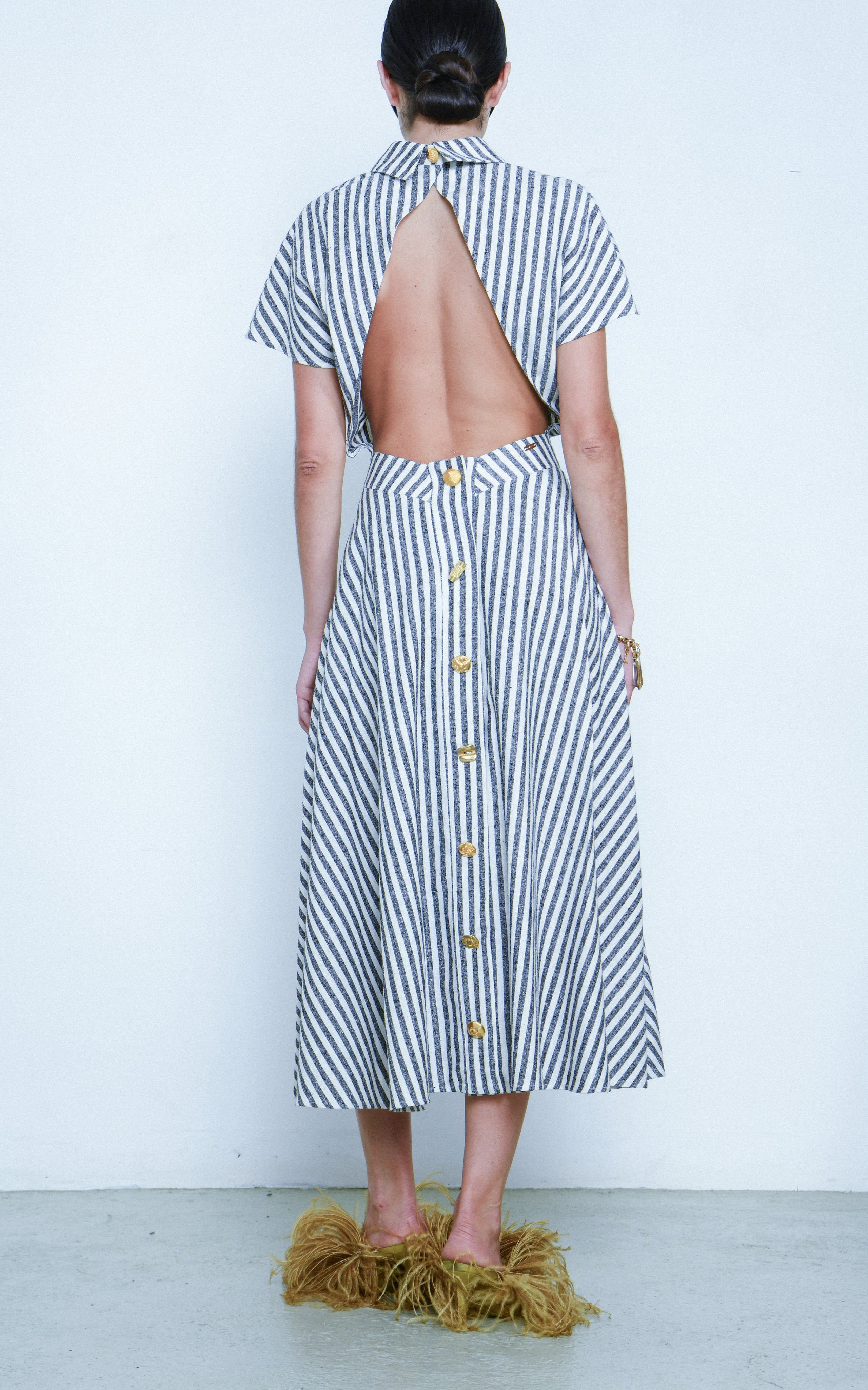 Maia Striped Silk Midi Shirt Dress