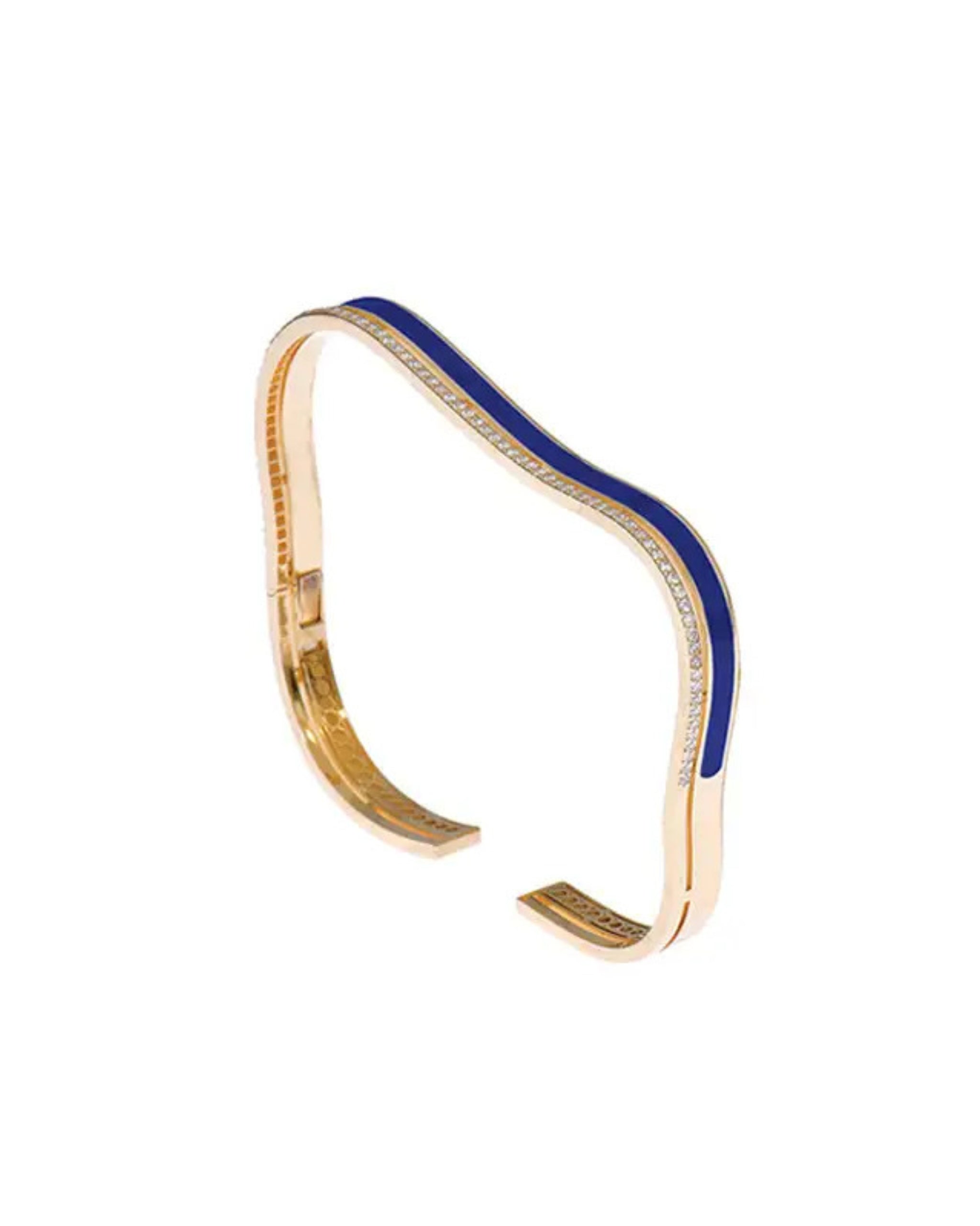 K Salamoon Sea Ice Bangle in blue enamel — 18k gold cuff with diamonds