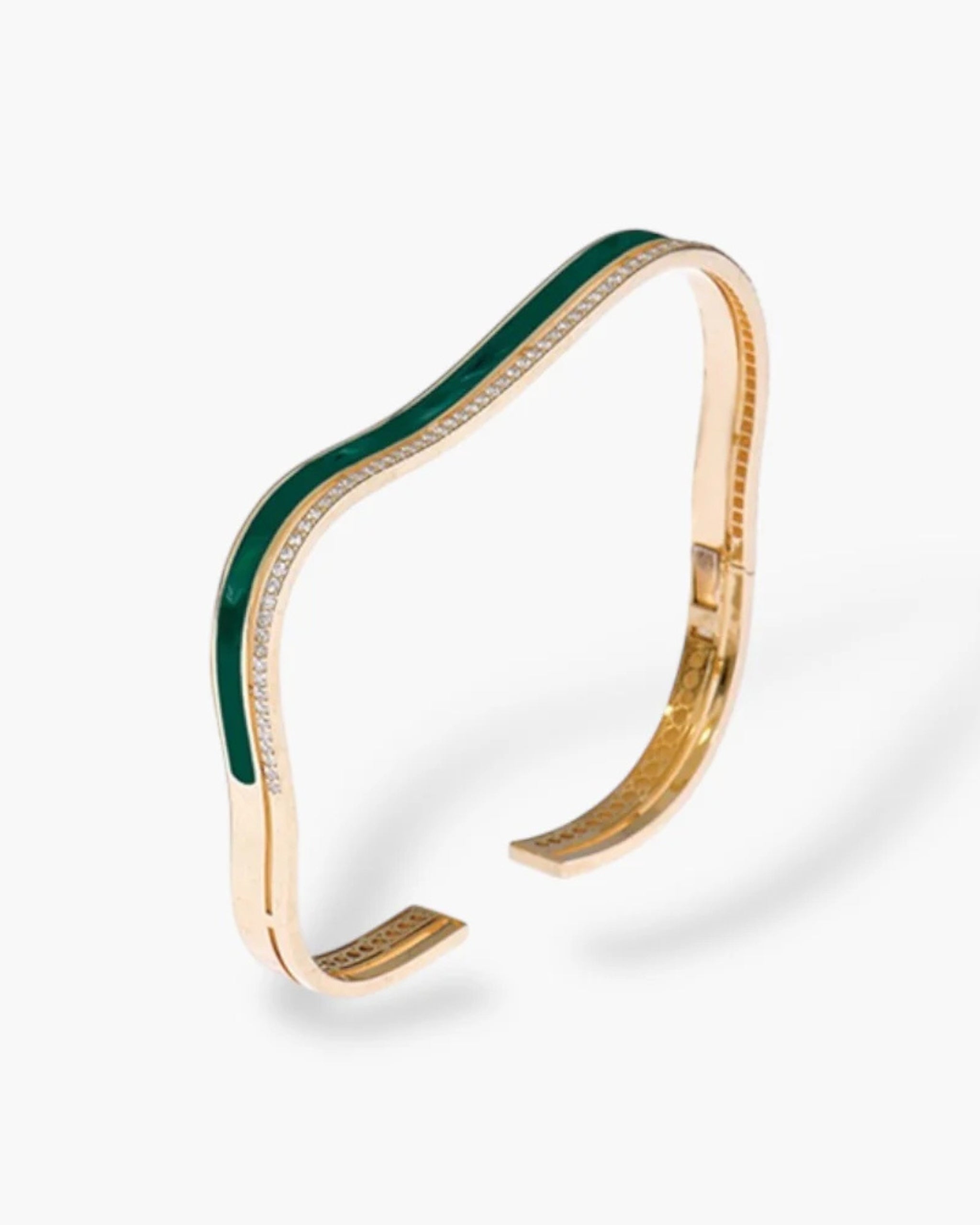 K Salamoon Sea Ice Bangle in green
 enamel — 18k gold cuff with diamonds