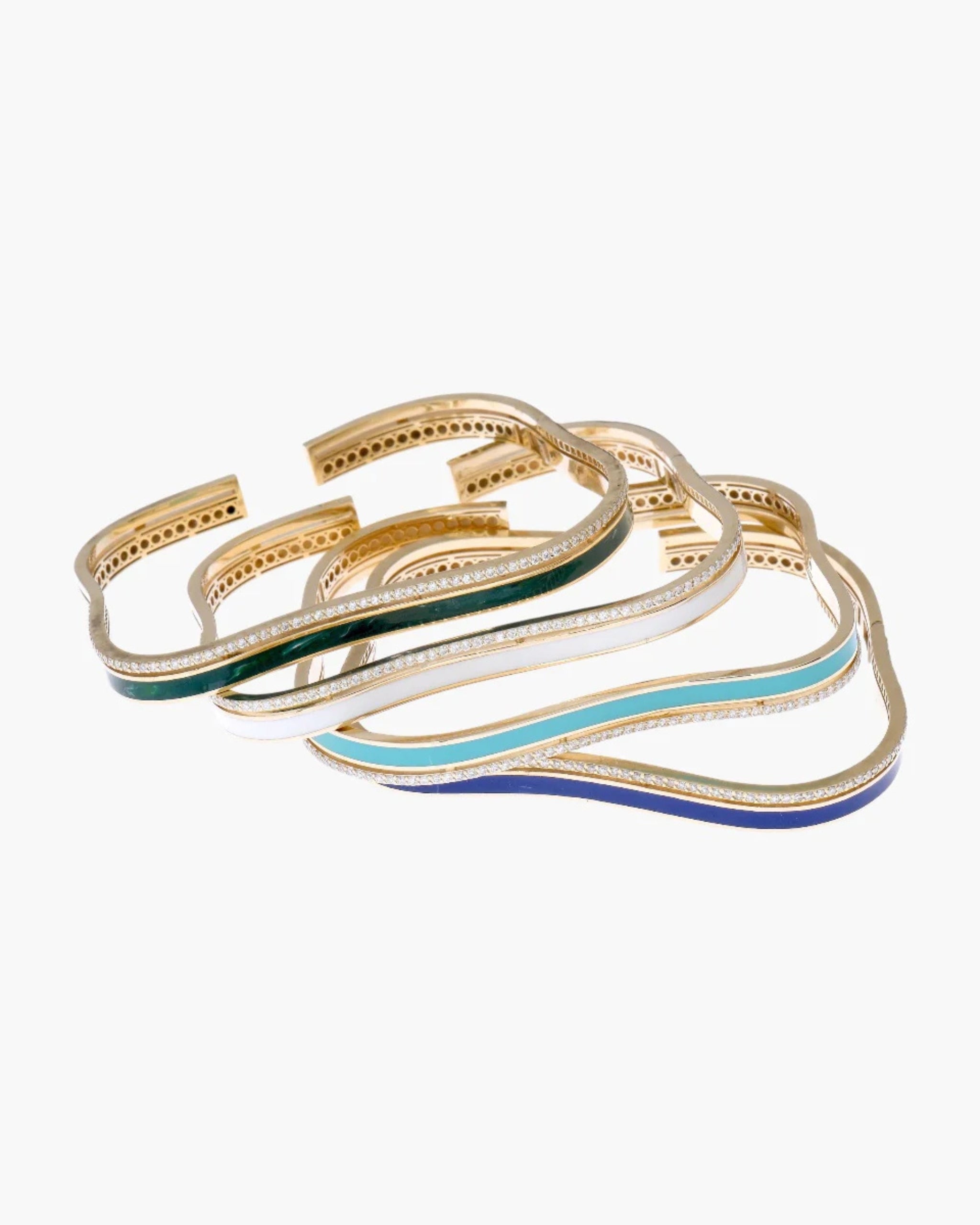 K Salamoon Sea Ice Bangle in enamel — 18k gold cuff with diamonds