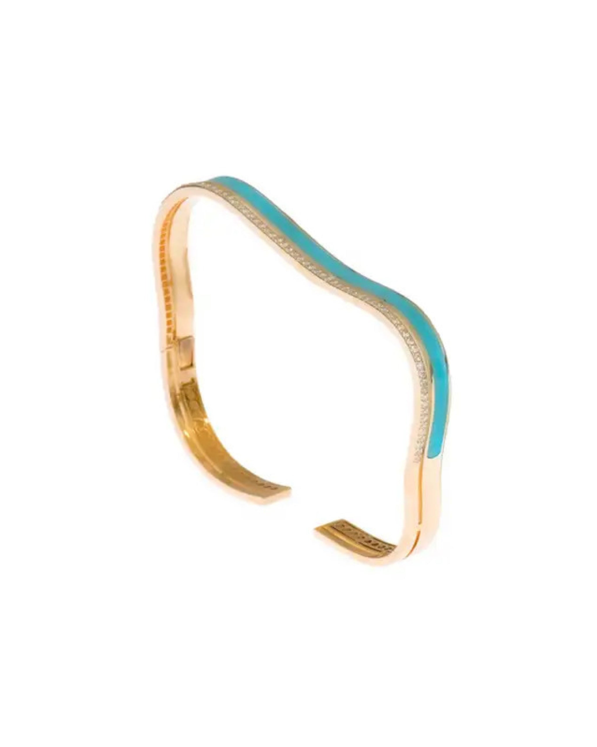 K Salamoon Sea Ice Bangle in turquoise enamel — 18k gold cuff with diamonds