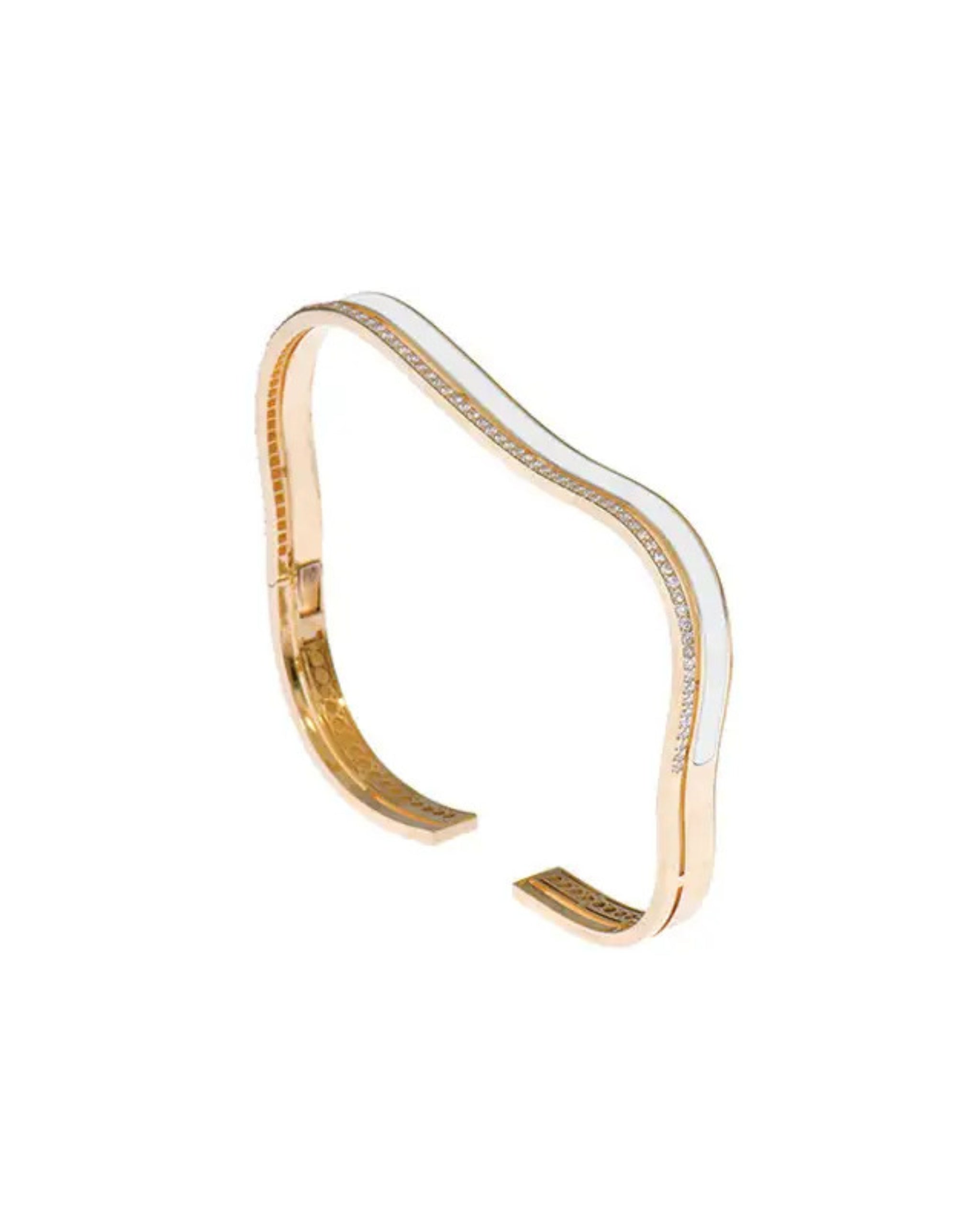 K Salamoon Sea Ice Bangle in white enamel — 18k gold cuff with diamonds