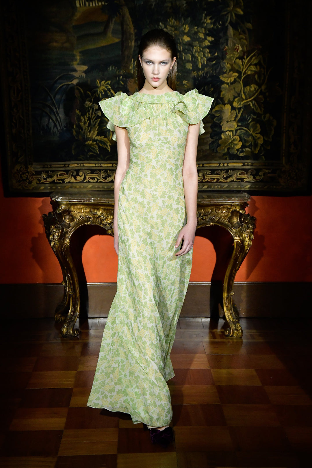 Henri Paris, Floor Length Green Floral Mousseline Gown | Experience 27 FR38 Henri Paris, Floor Length Green Floral Mousseline Gown | Experience 27 FR38