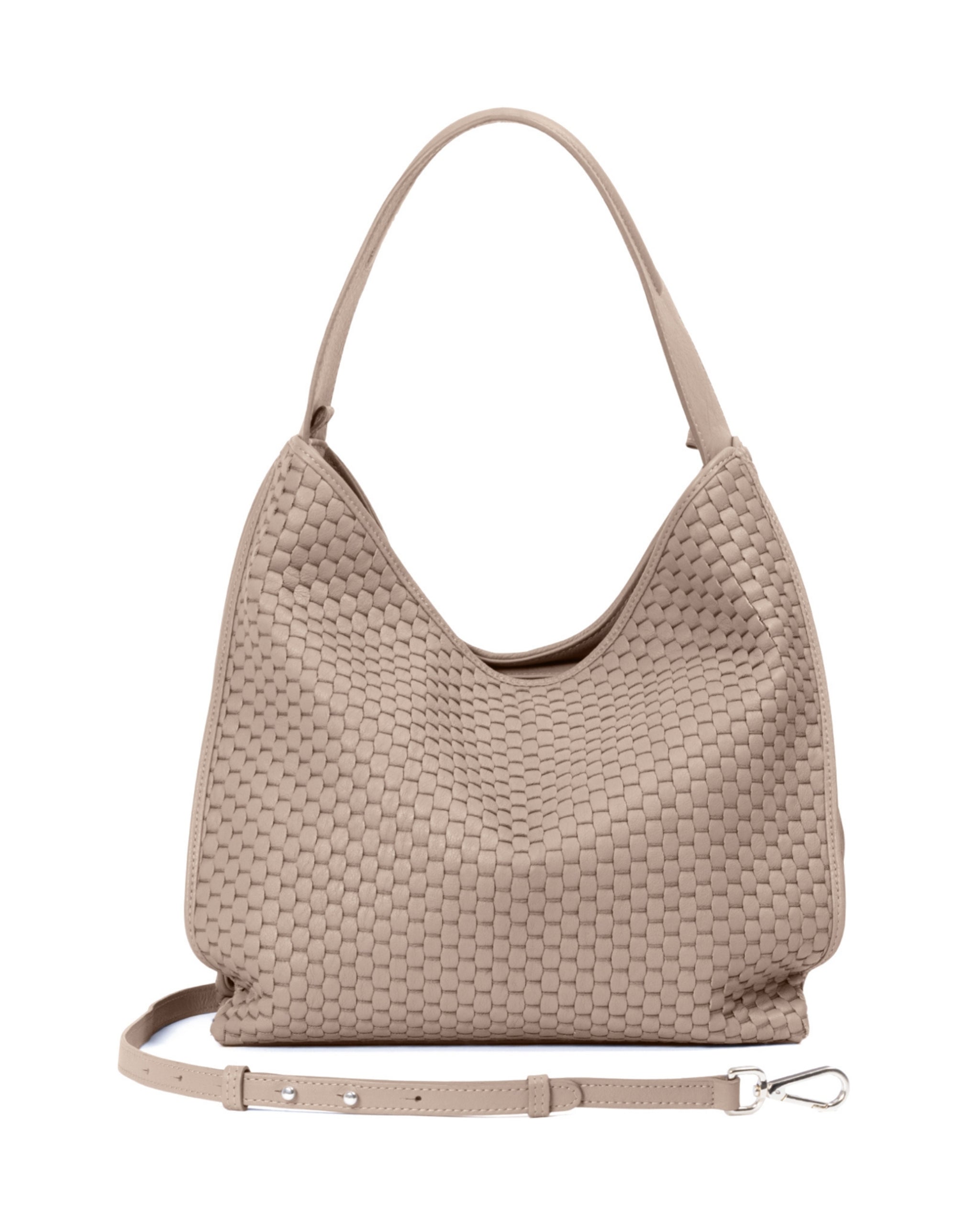 Parise ‘697’ Hobo Bag in acacia
 — front view showcasing handwoven Italian leather and soft hobo silhouette.