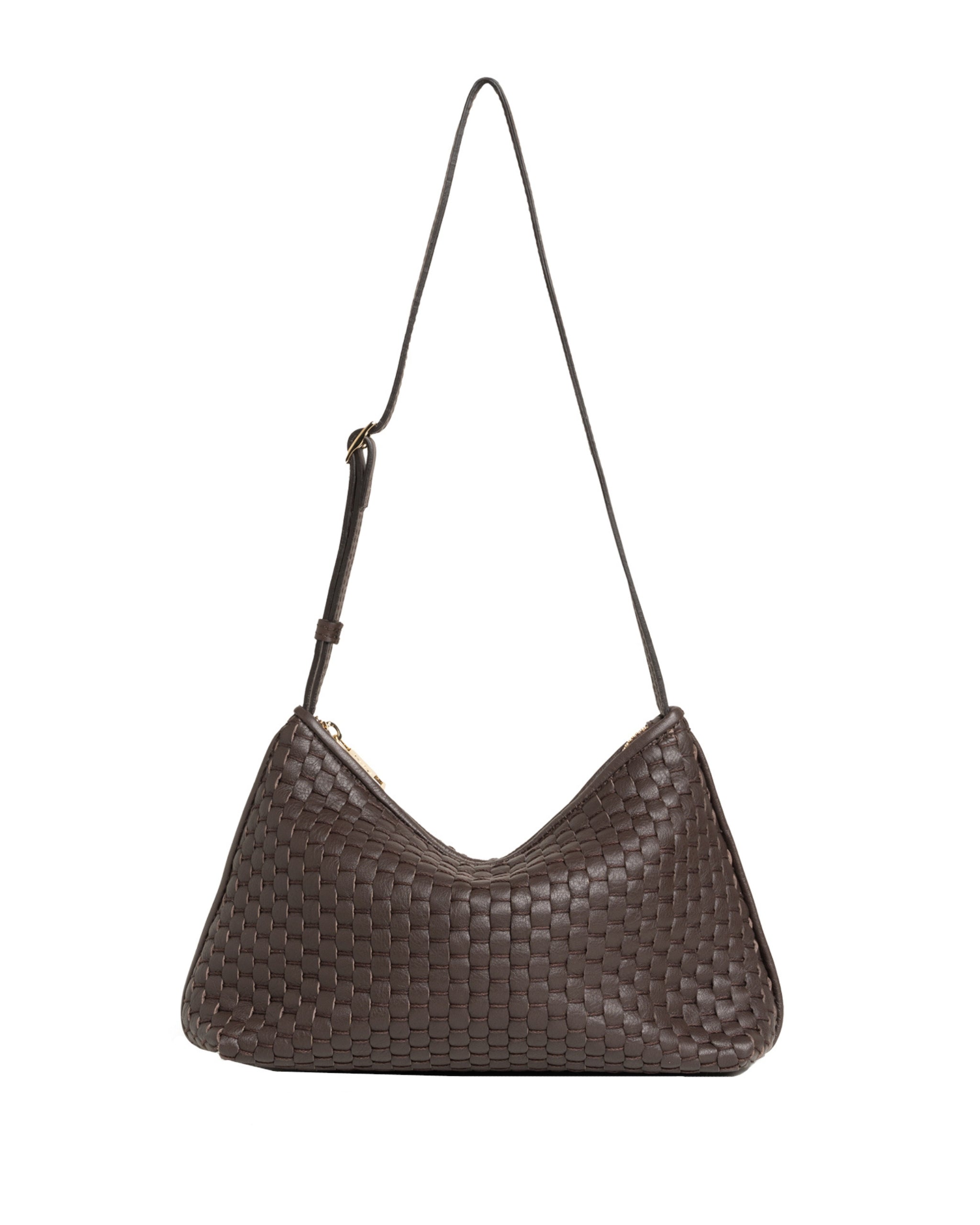 Parise ‘81’ Baguette Bag in Ebony
 — front view highlighting the handwoven Italian leather and elegant structured silhouette.