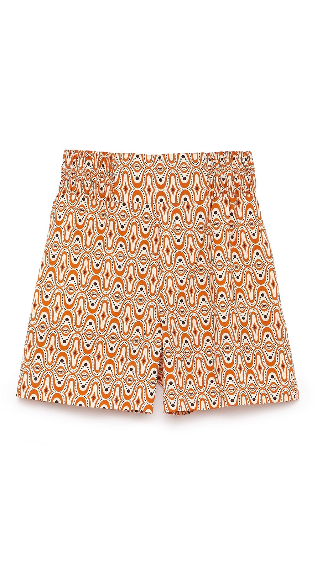 Colville shorts. Orange pattern in 1970&#39;s style. Elastic waist. Summer style.