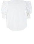 Rochas Paris Cotton Poplin Short Sleeved Shirt. A button up blouse in lightweight cotton it has two front pockets and puffed sleeves. Product photo of the back.