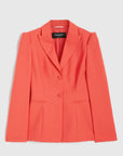Rochas Paris Two Buttons Jacket. Sharp tailored suit with crisp lapel. Orange light red color. Product photo facing front.